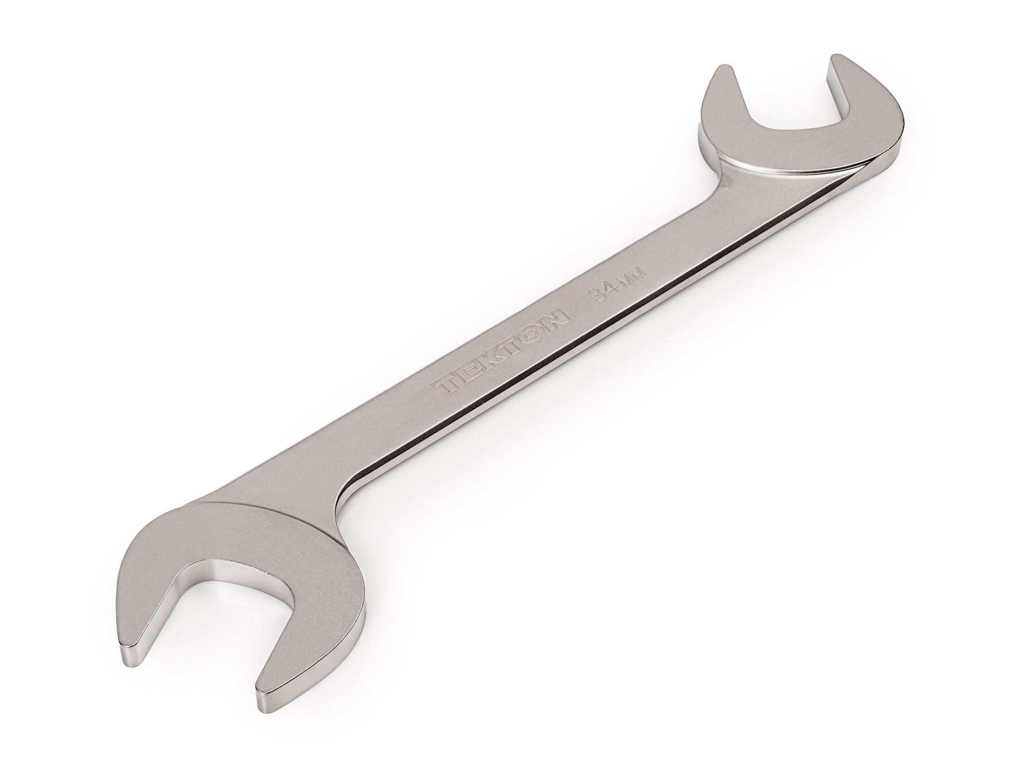 Size: 34 mm (metric) angle head open end (four-way) wrench with 30º and 60º open ends and smooth, satin nickel finish. WAE84234.