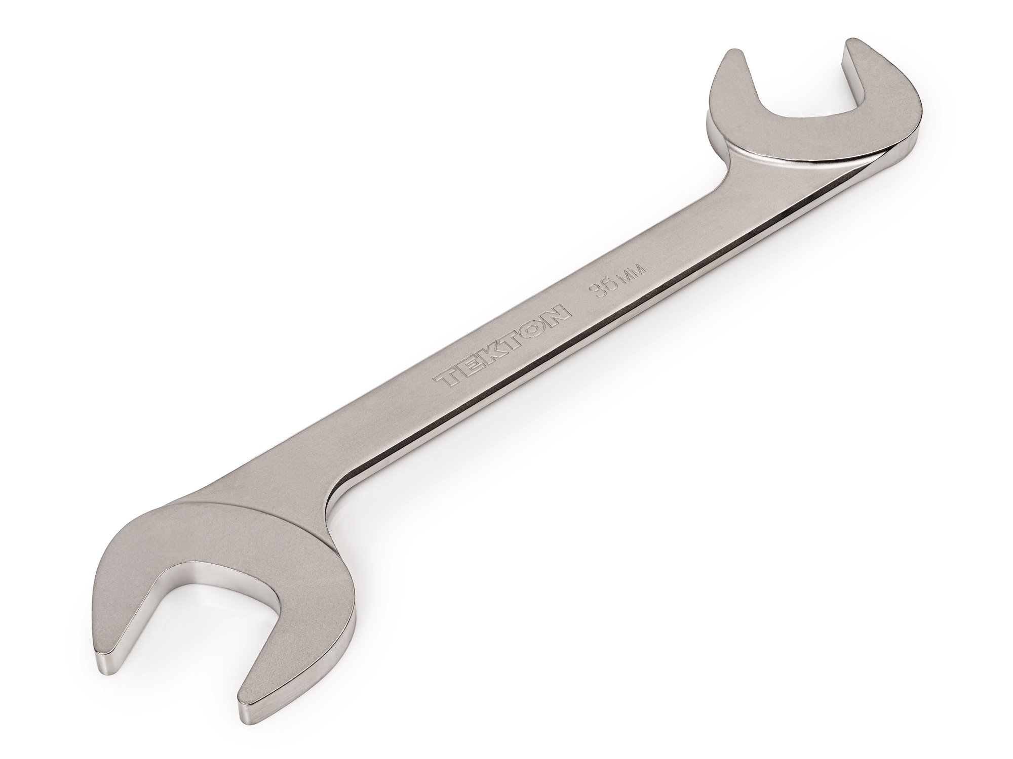 Size: 36 mm (metric) angle head open end (four-way) wrench with 30º and 60º open ends and smooth, satin nickel finish. WAE84236.