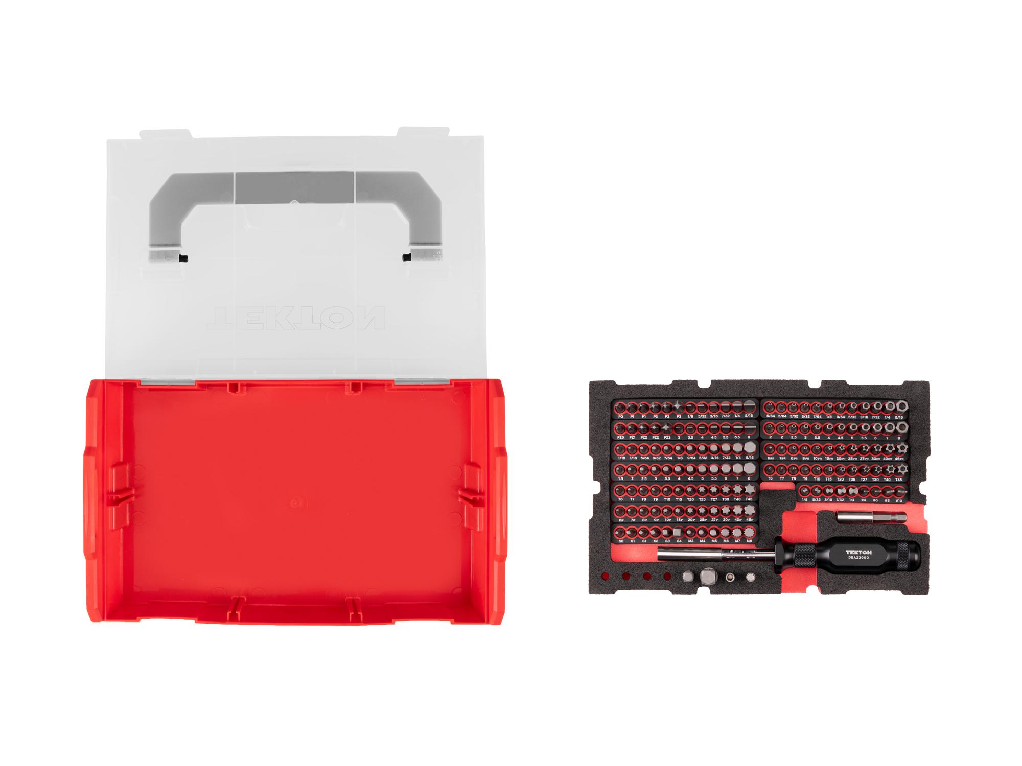 Laid out contents of Tekton bit set. Item #DBA93600