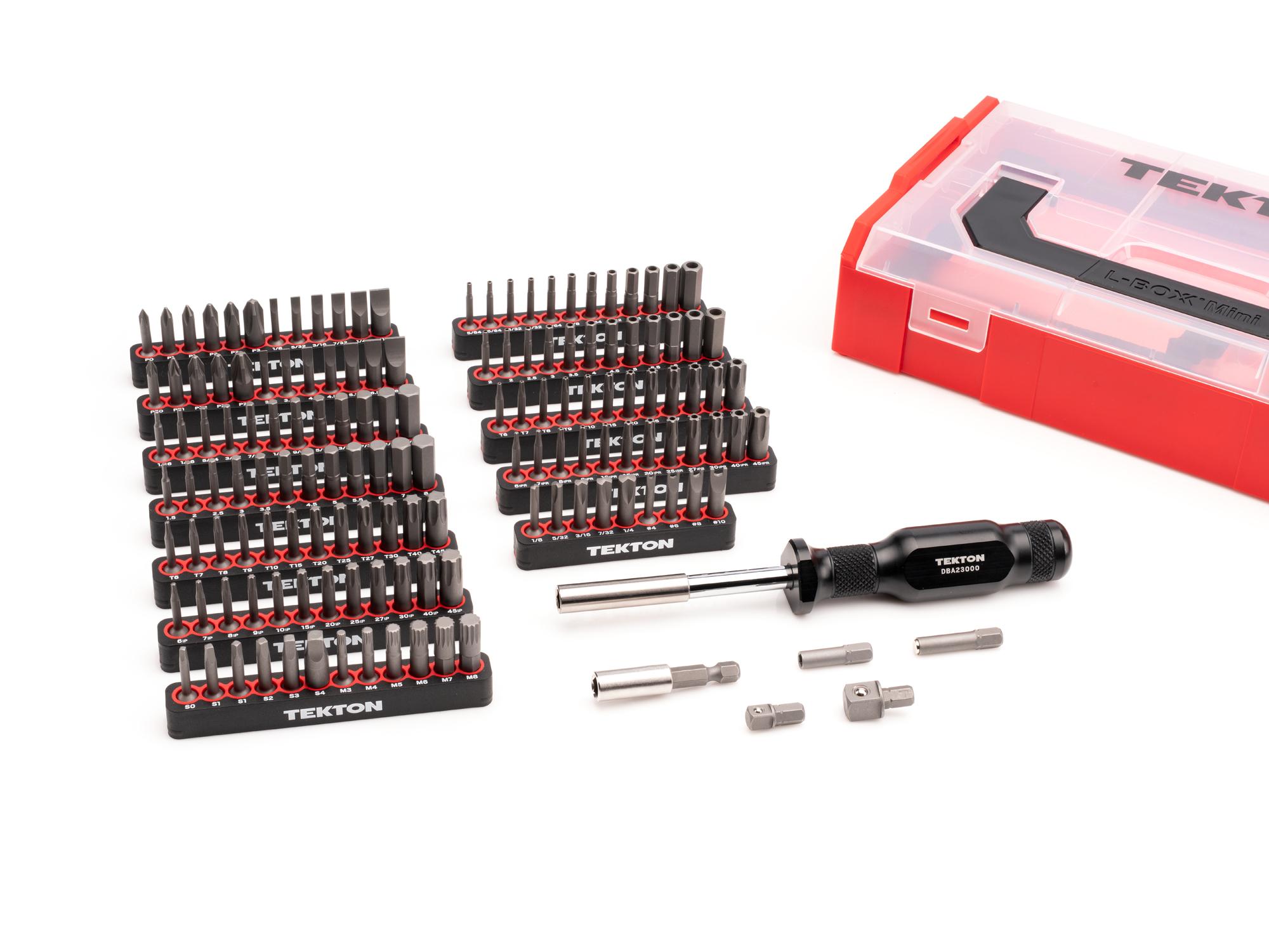 Laid out contents of Tekton bit set. Item #DBA93600