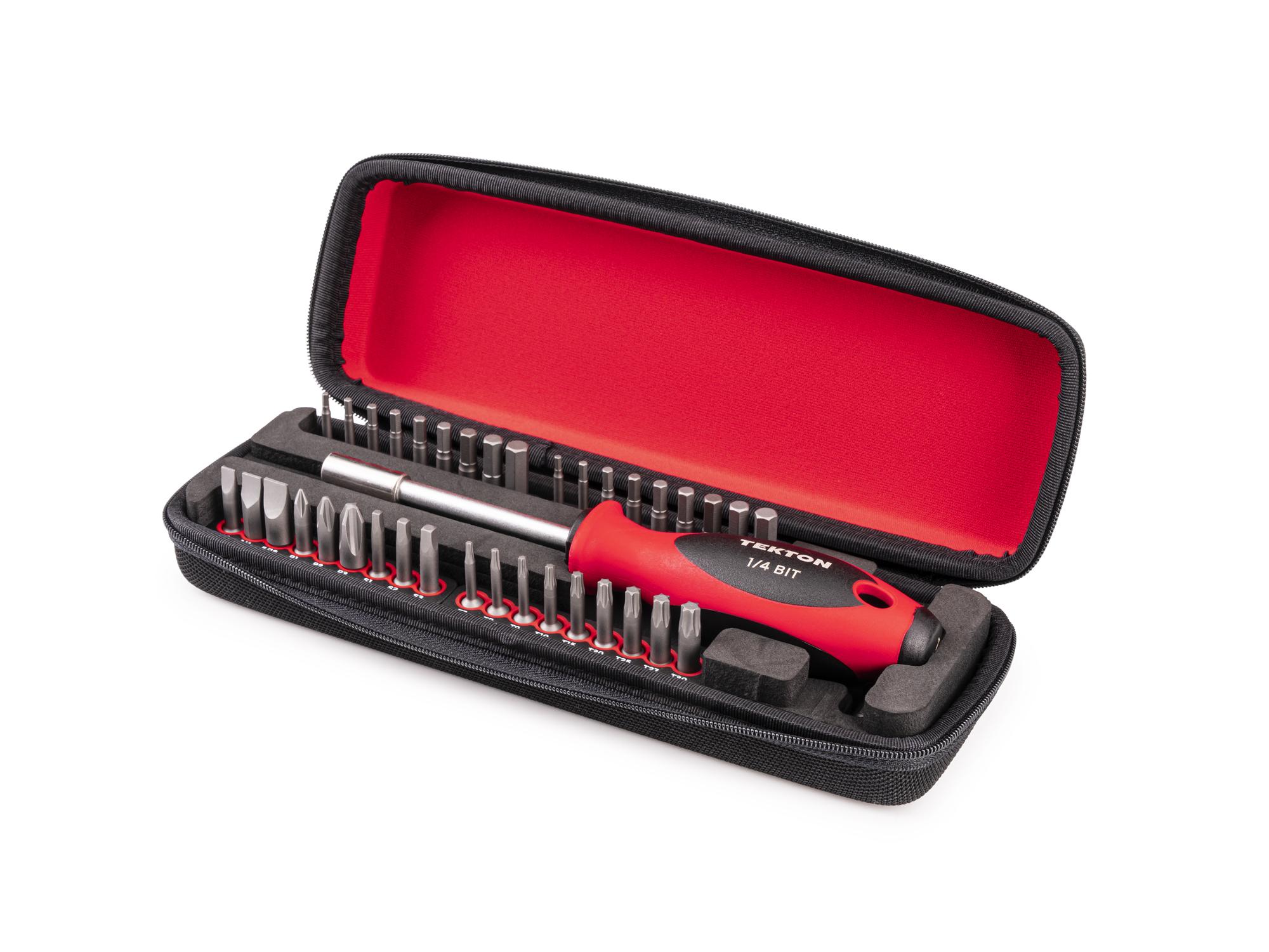 Front-right angle view of Tekton case bit set. Item #DBW93100