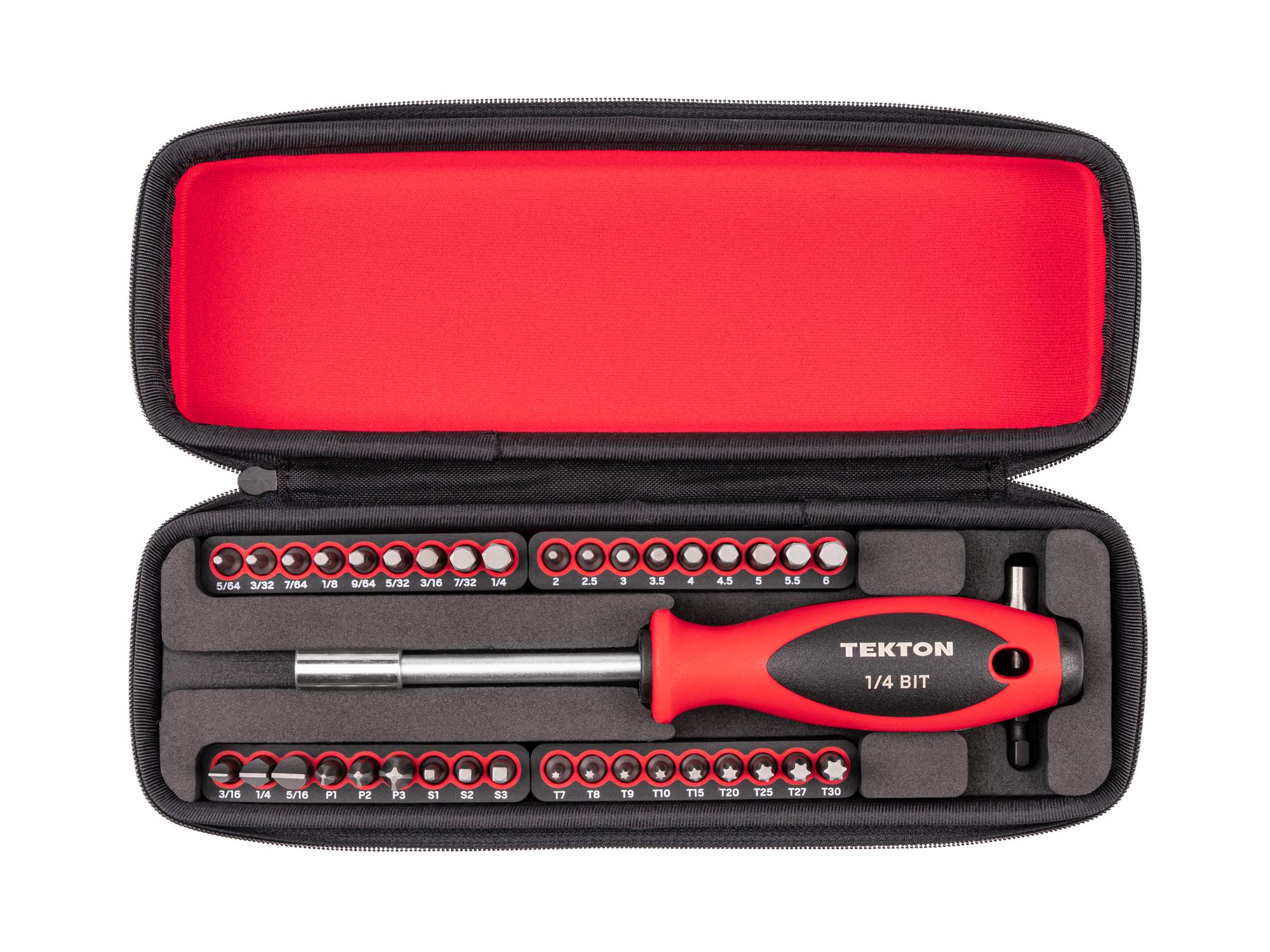 TEKTON 1/4 Inch Molded Handle Bit Driver and Insert Bit Set with Case (38-Piece)
