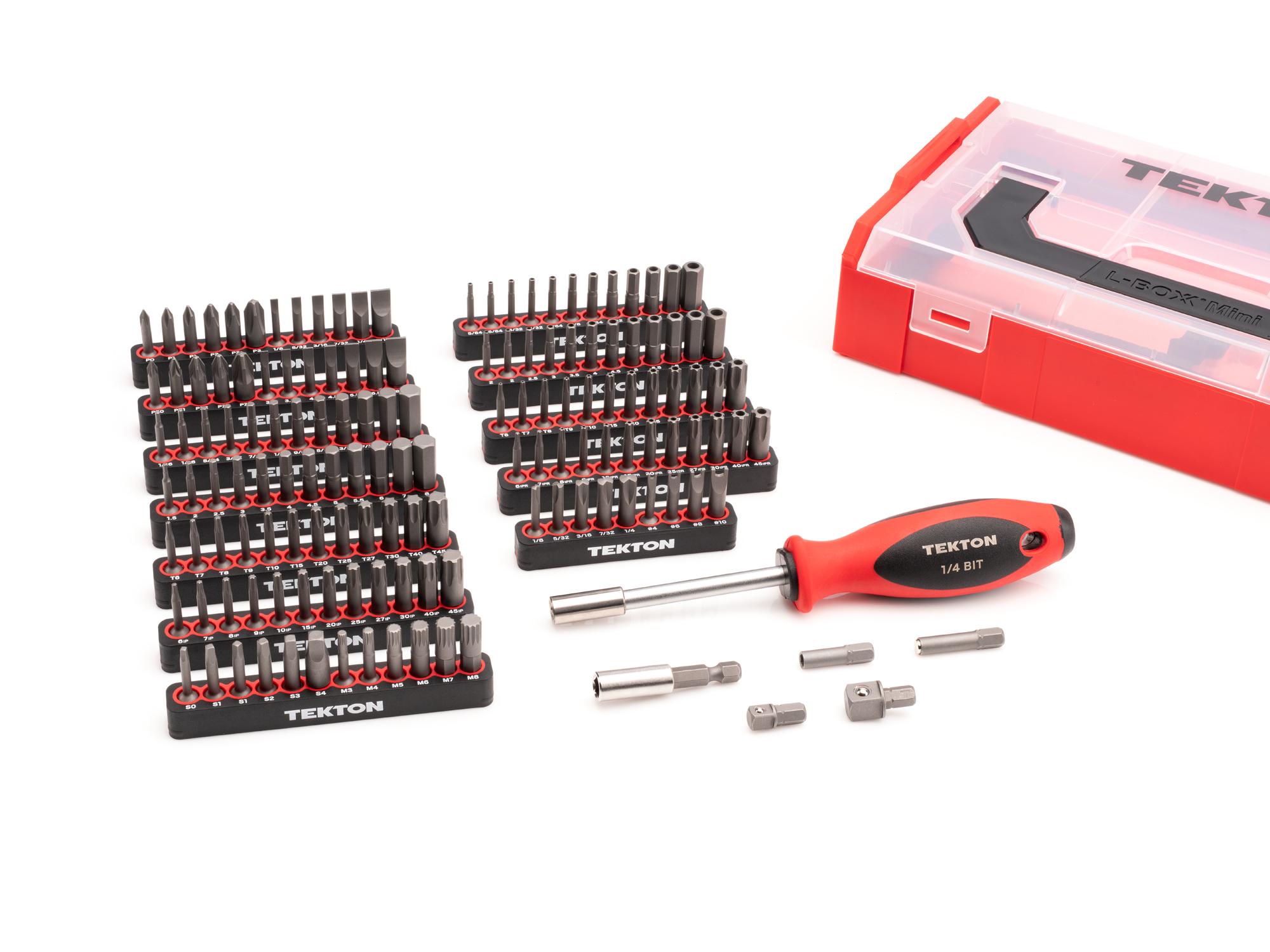 Laid out contents of Tekton bit set. Item #DBW93600