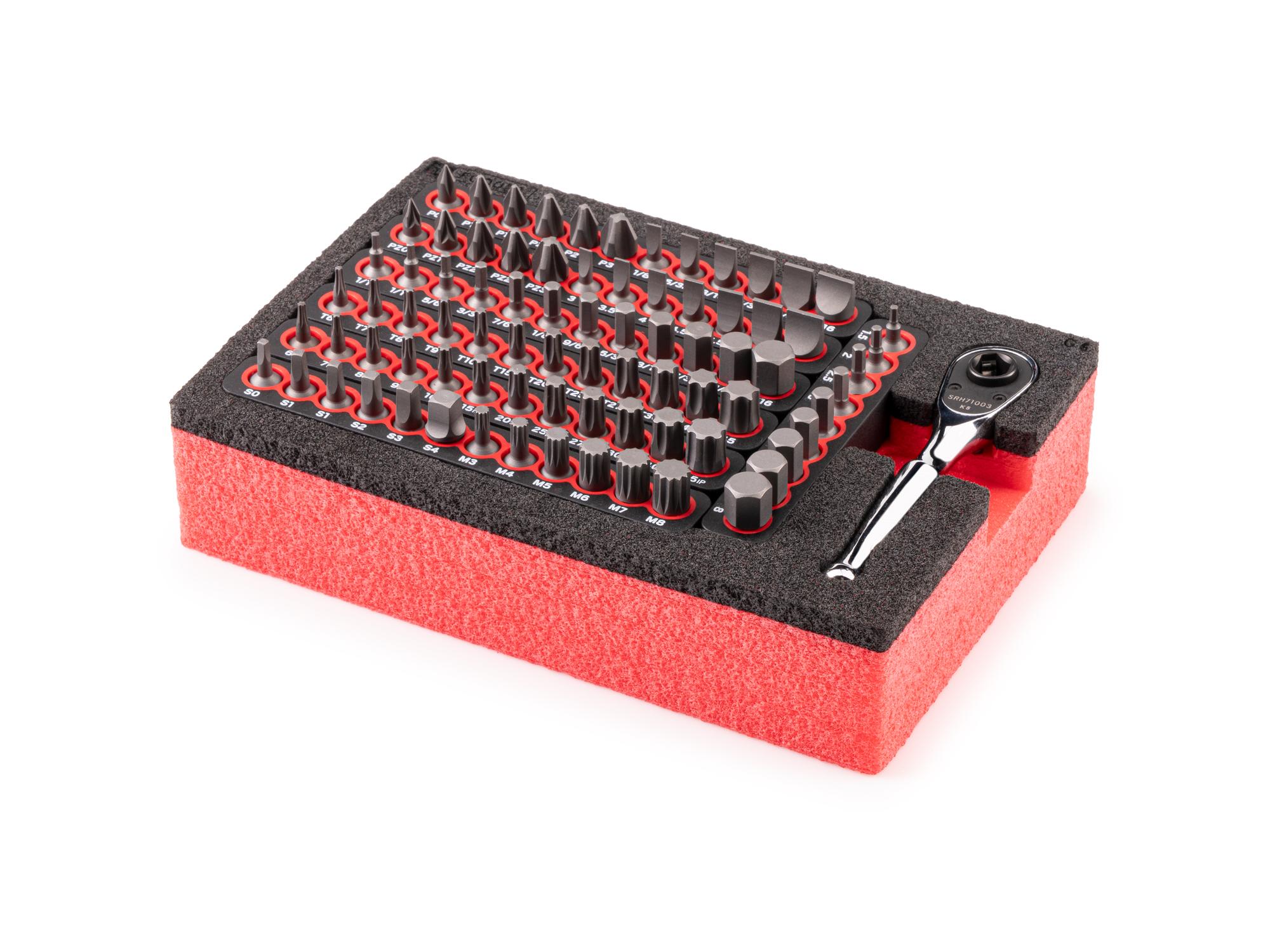Front-right angle view of Tekton foam bit set. Item #DRV34001