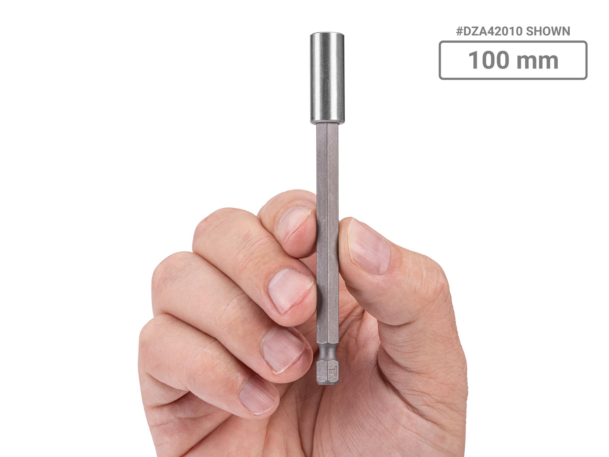 Person holding Tekton 2, 4, 8 inch bit set. Item #DZA93001