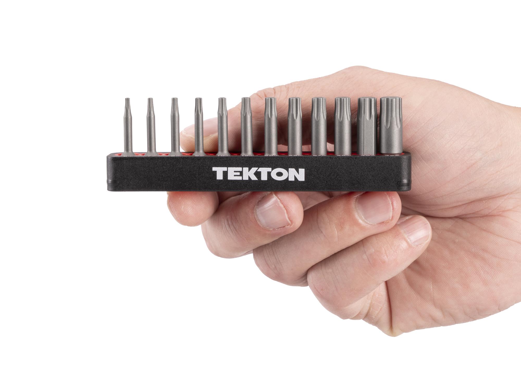 Person holding Tekton rail bit set. Item #DZB93001