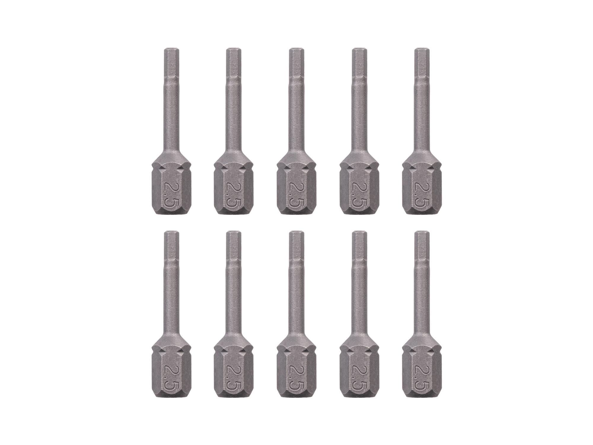 TEKTON 2.5 mm Hex Insert Bits, 1.18 Inch Length (10-Pack) - 1/4 in. Hex Shank