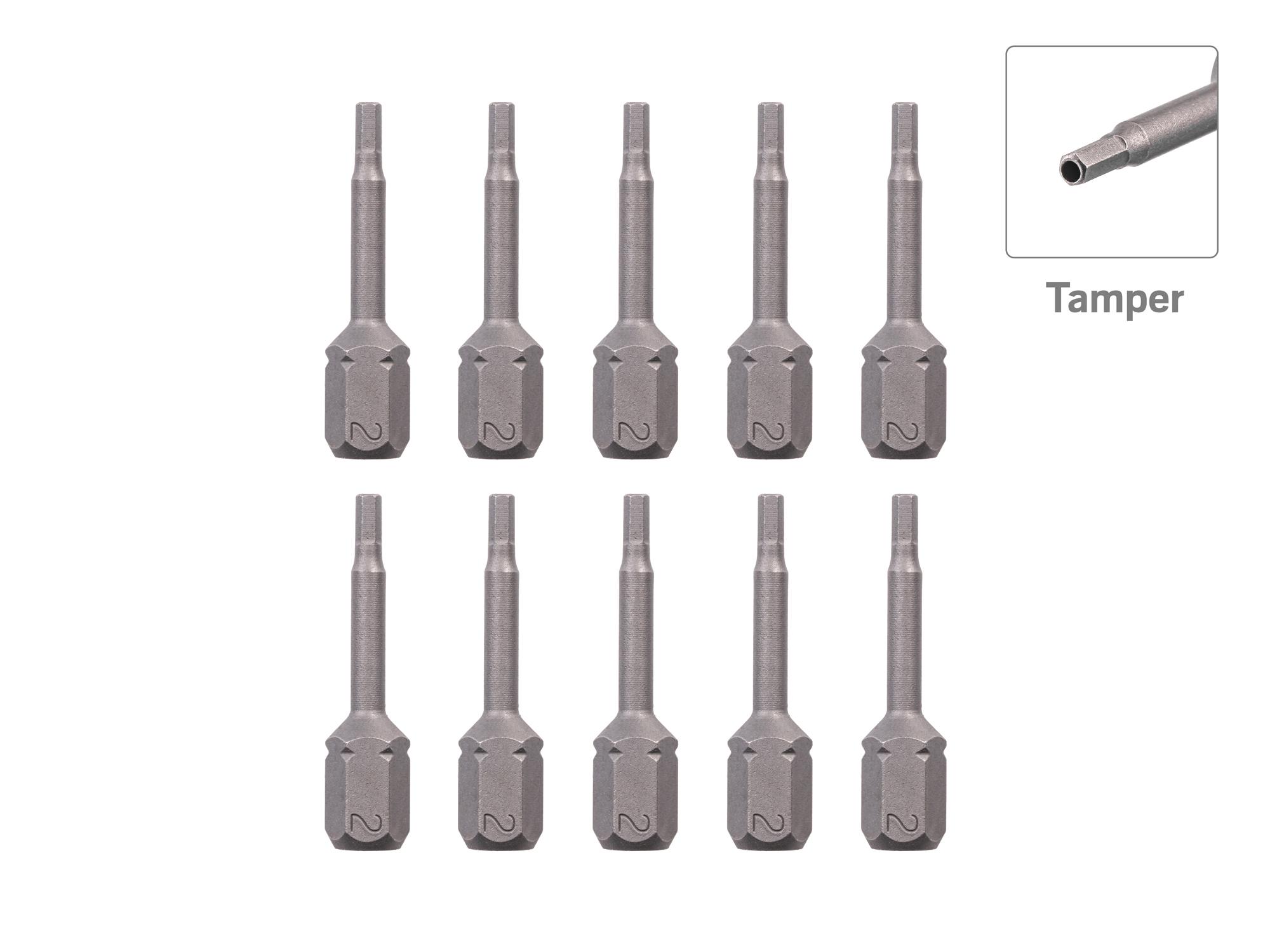 TEKTON 2 mm Tamper Hex Insert Bits, 1.18 Inch Length (10-Pack) - 1/4 in. Hex Shank