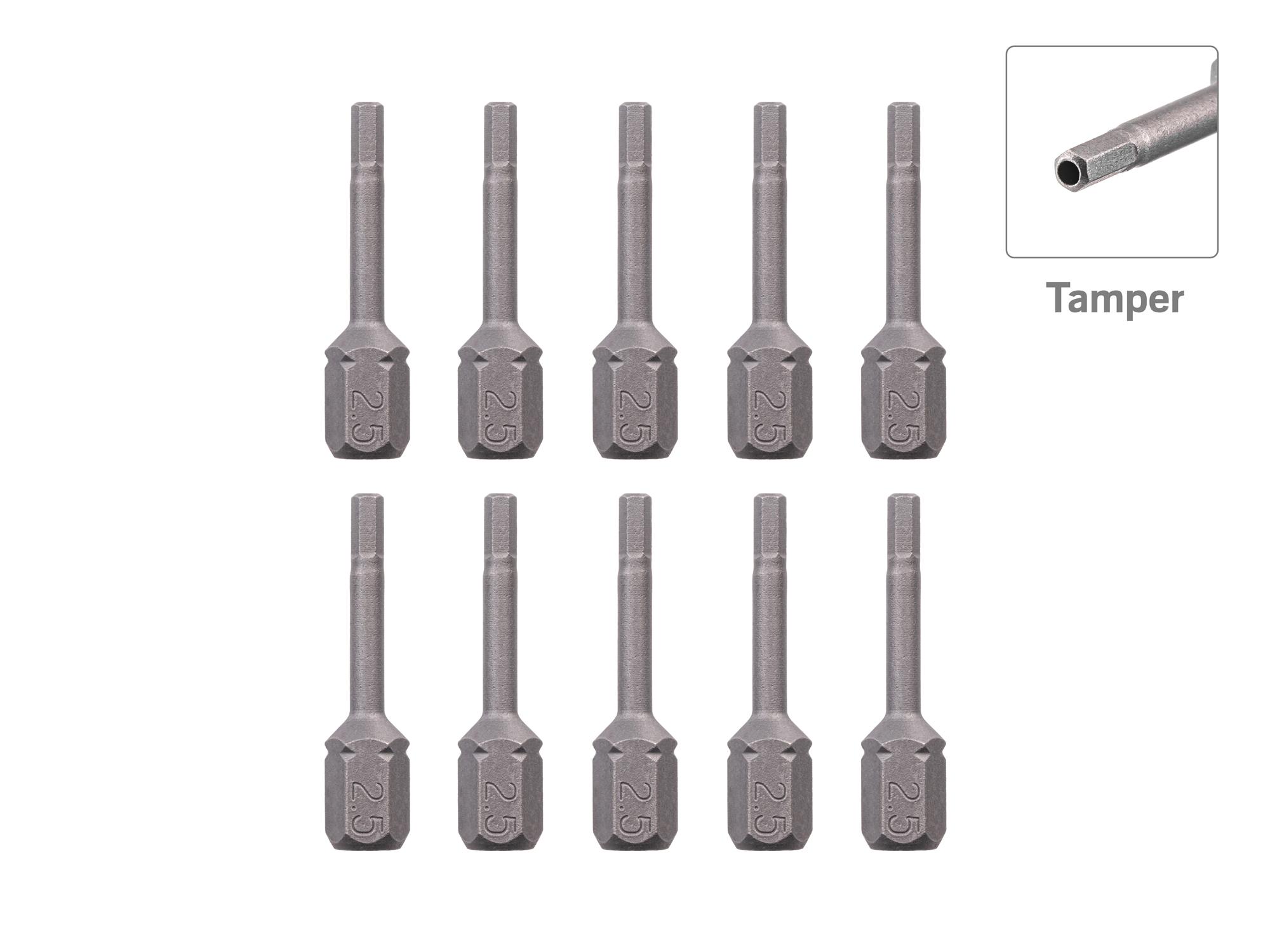 TEKTON 2.5 mm Tamper Hex Insert Bits, 1.18 Inch Length (10-Pack) - 1/4 in. Hex Shank