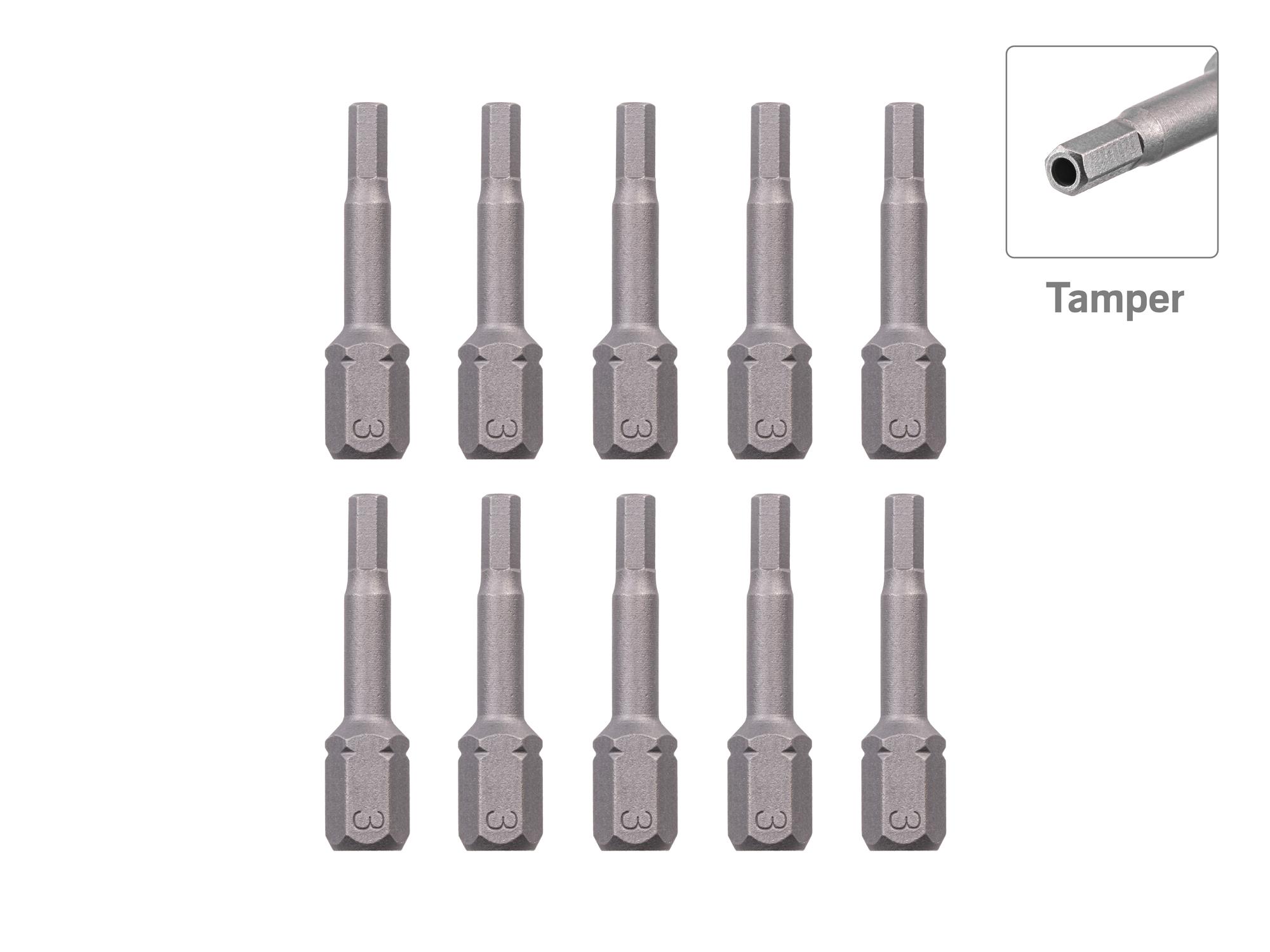 TEKTON 3 mm Tamper Hex Insert Bits, 1.18 Inch Length (10-Pack) - 1/4 in. Hex Shank