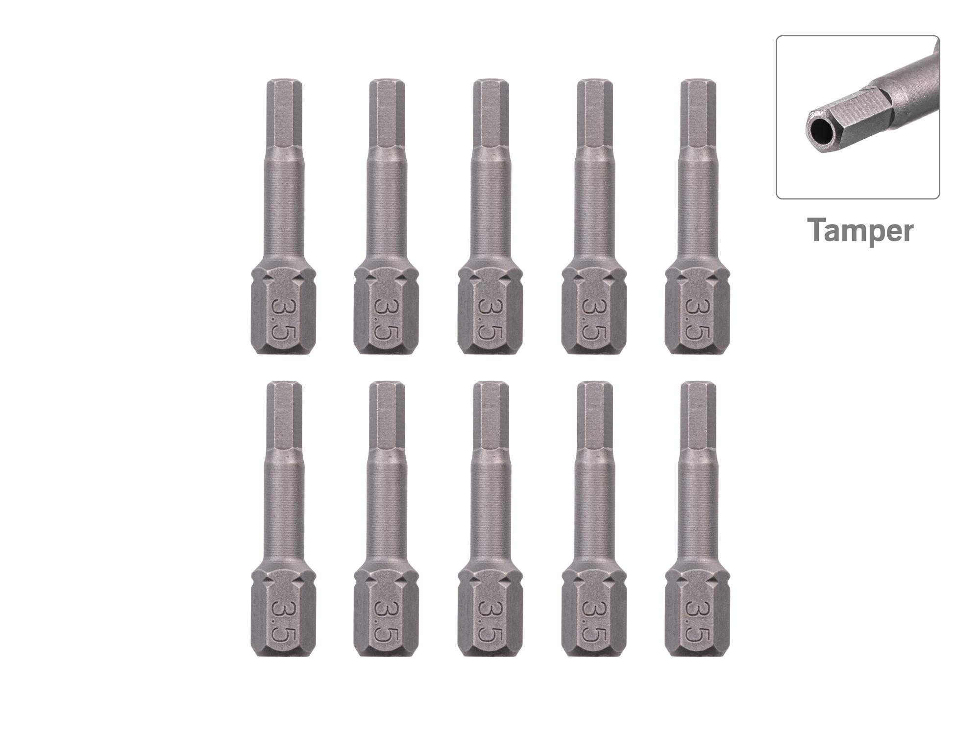 TEKTON 3.5 mm Tamper Hex Insert Bits, 1.18 Inch Length (10-Pack) - 1/4 in. Hex Shank