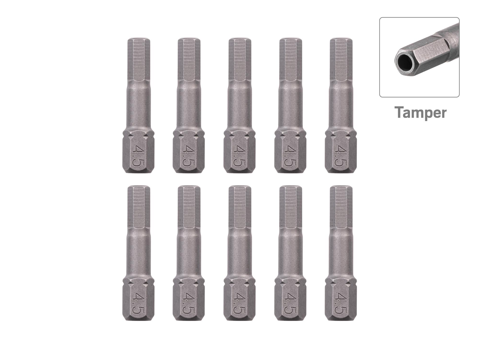 TEKTON 4.5 mm Tamper Hex Insert Bits, 1.18 Inch Length (10-Pack) - 1/4 in. Hex Shank