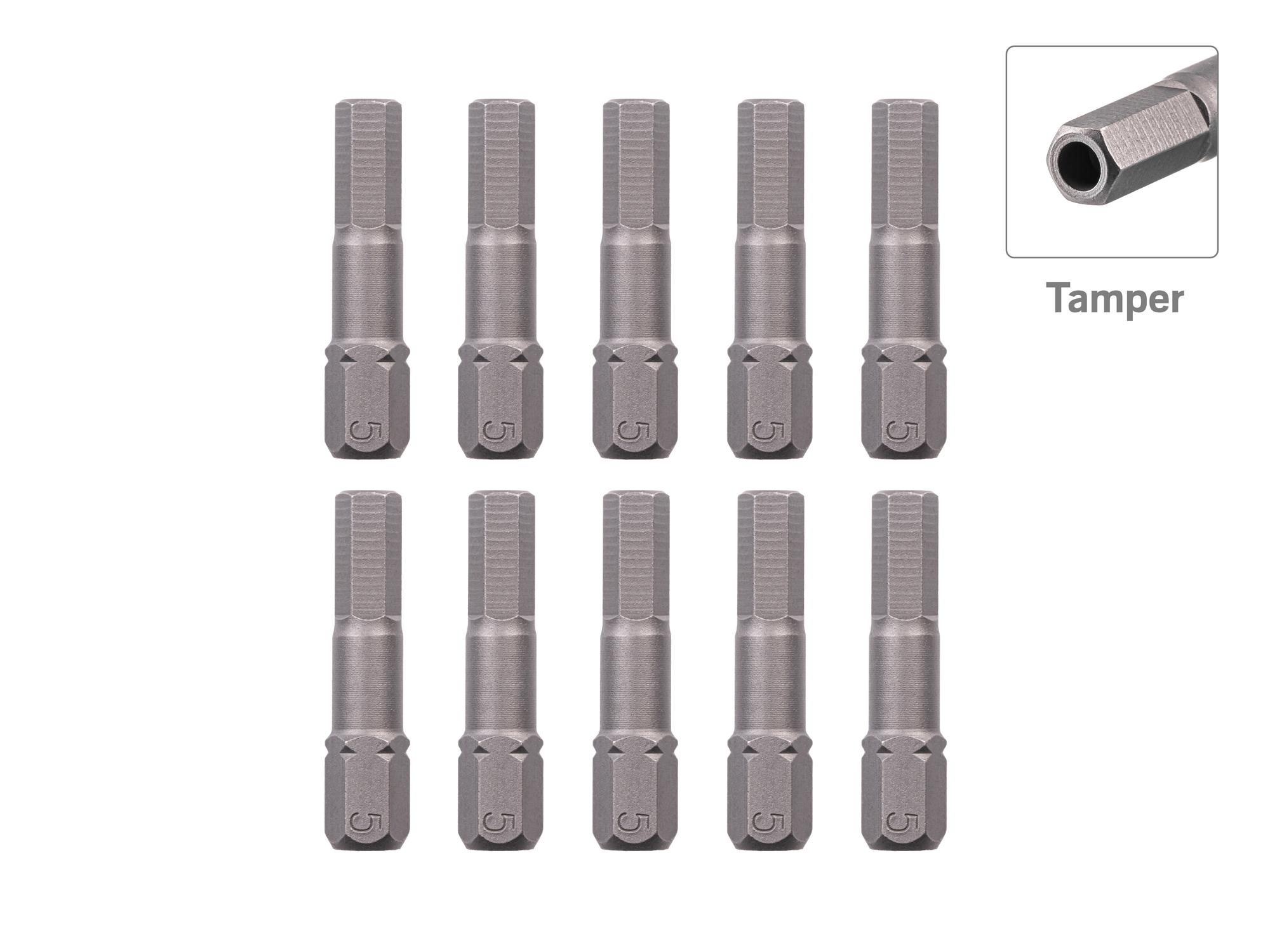 TEKTON 5 mm Tamper Hex Insert Bits, 1.18 Inch Length (10-Pack) - 1/4 in. Hex Shank