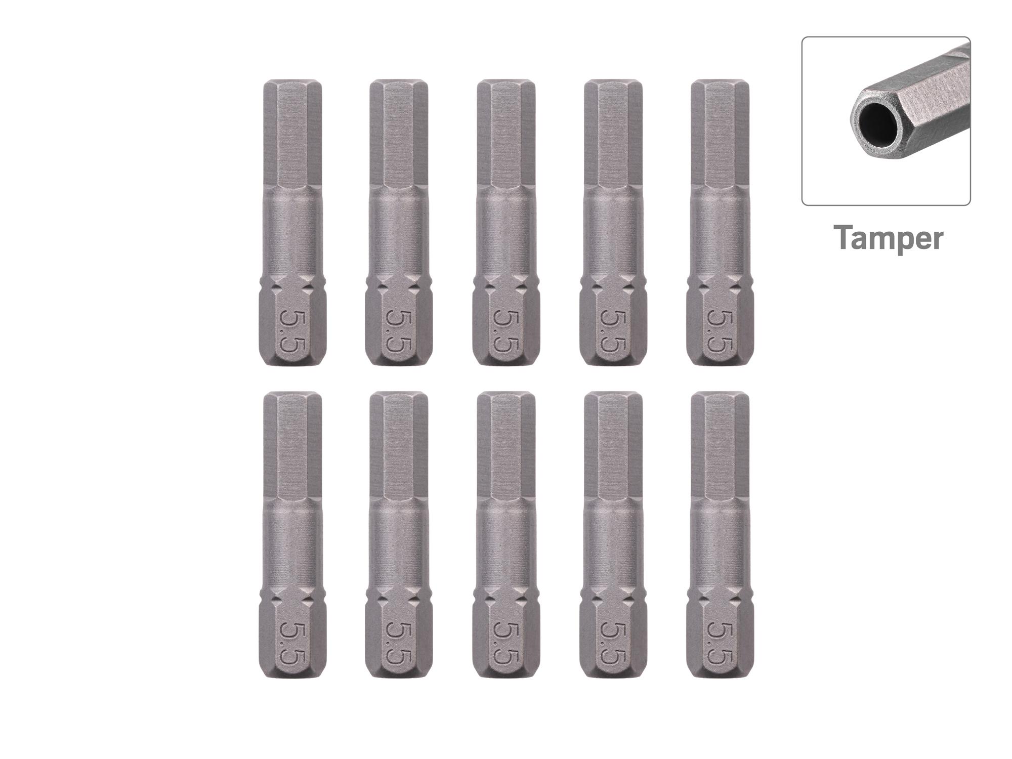 TEKTON 5.5 mm Tamper Hex Insert Bits, 1.18 Inch Length (10-Pack) - 1/4 in. Hex Shank