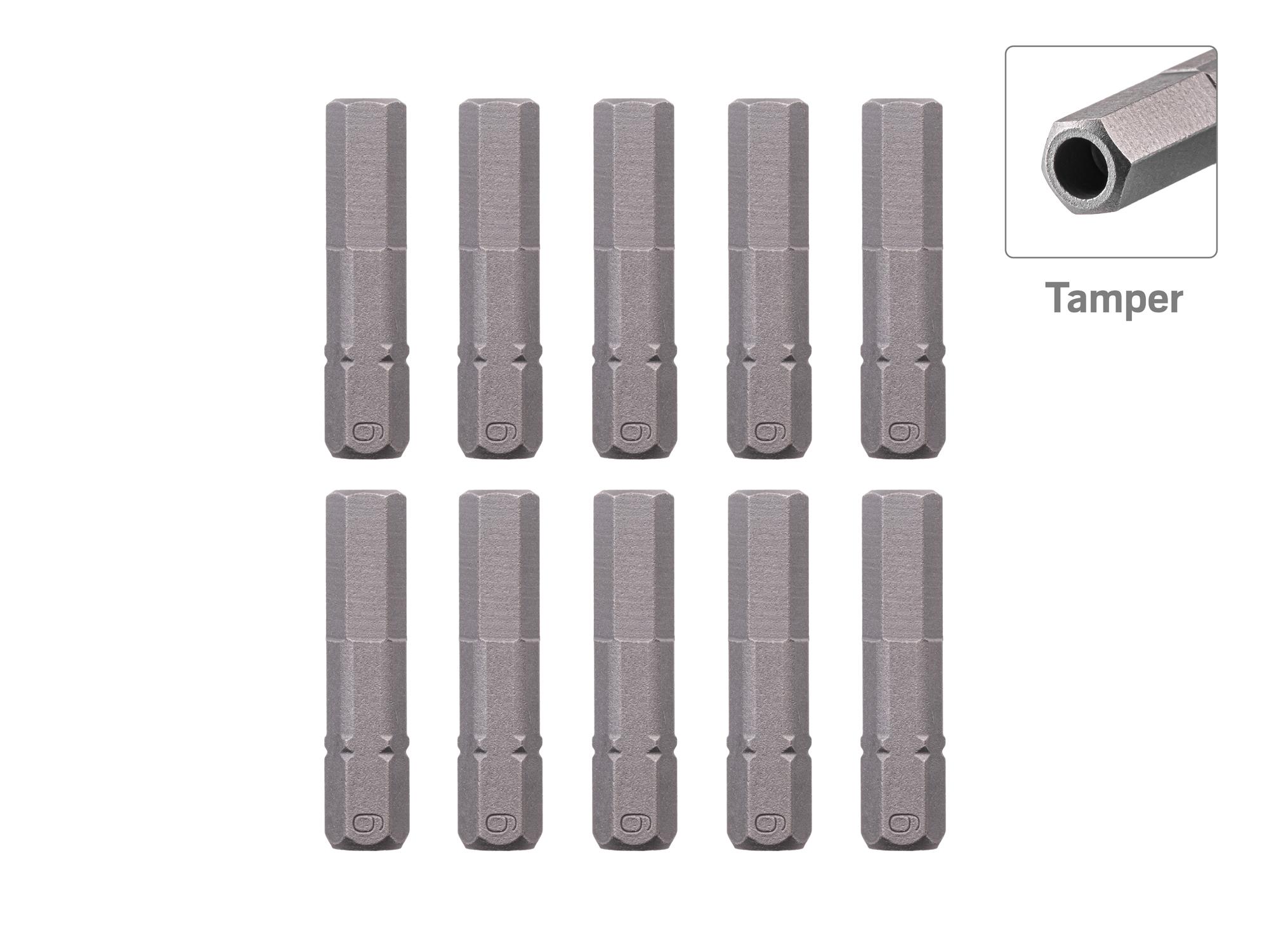 TEKTON 6 mm Tamper Hex Insert Bits, 1.18 Inch Length (10-Pack) - 1/4 in. Hex Shank