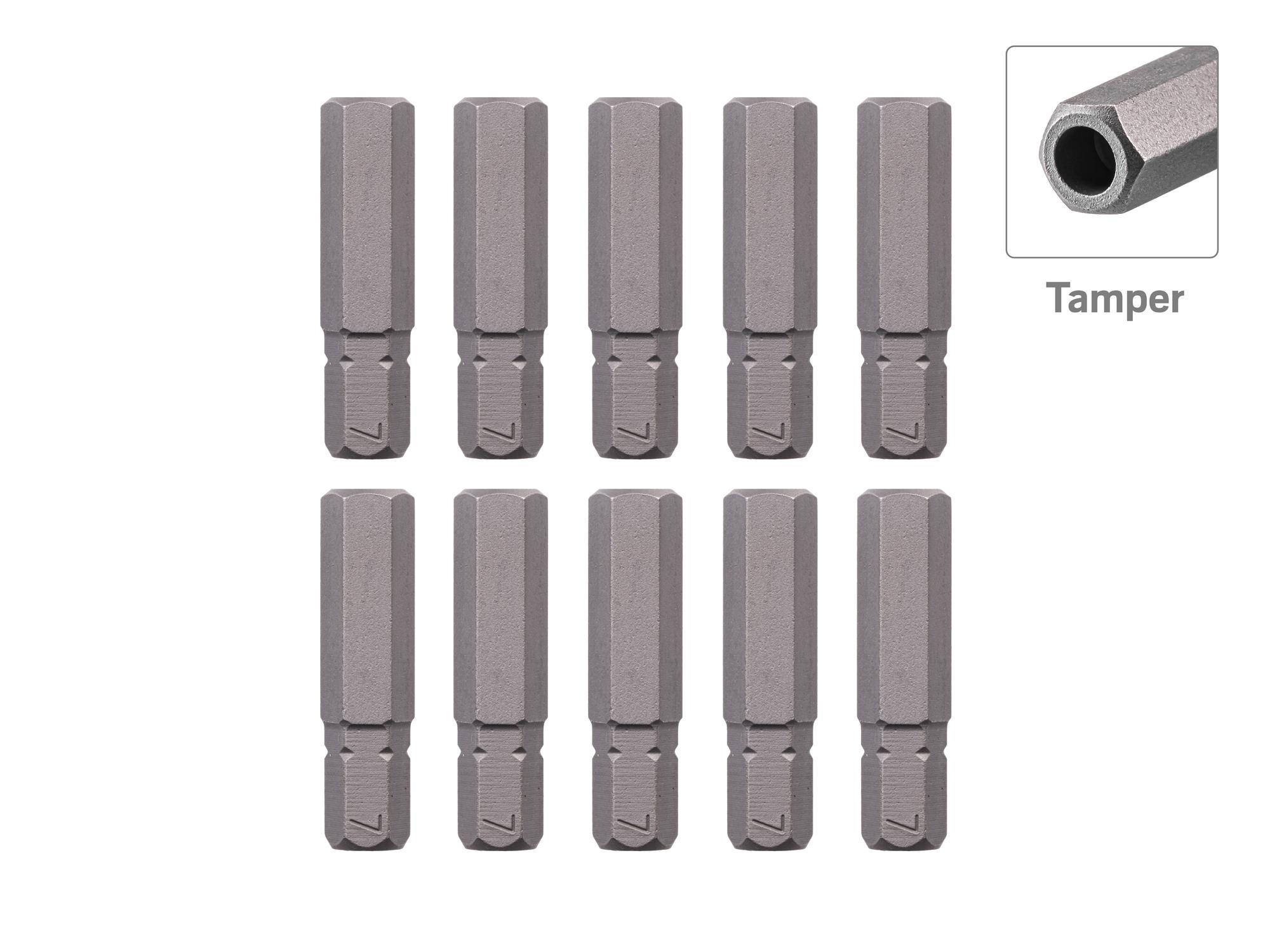 TEKTON 7 mm Tamper Hex Insert Bits, 1.18 Inch Length (10-Pack) - 1/4 in. Hex Shank