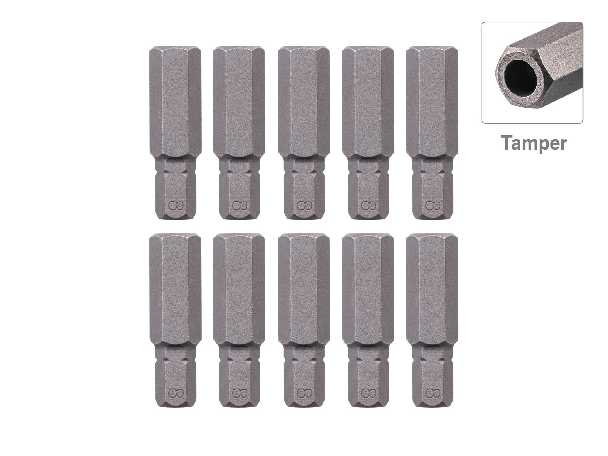 TEKTON 8 mm Tamper Hex Insert Bits, 1.18 Inch Length (10-Pack) - 1/4 in. Hex Shank