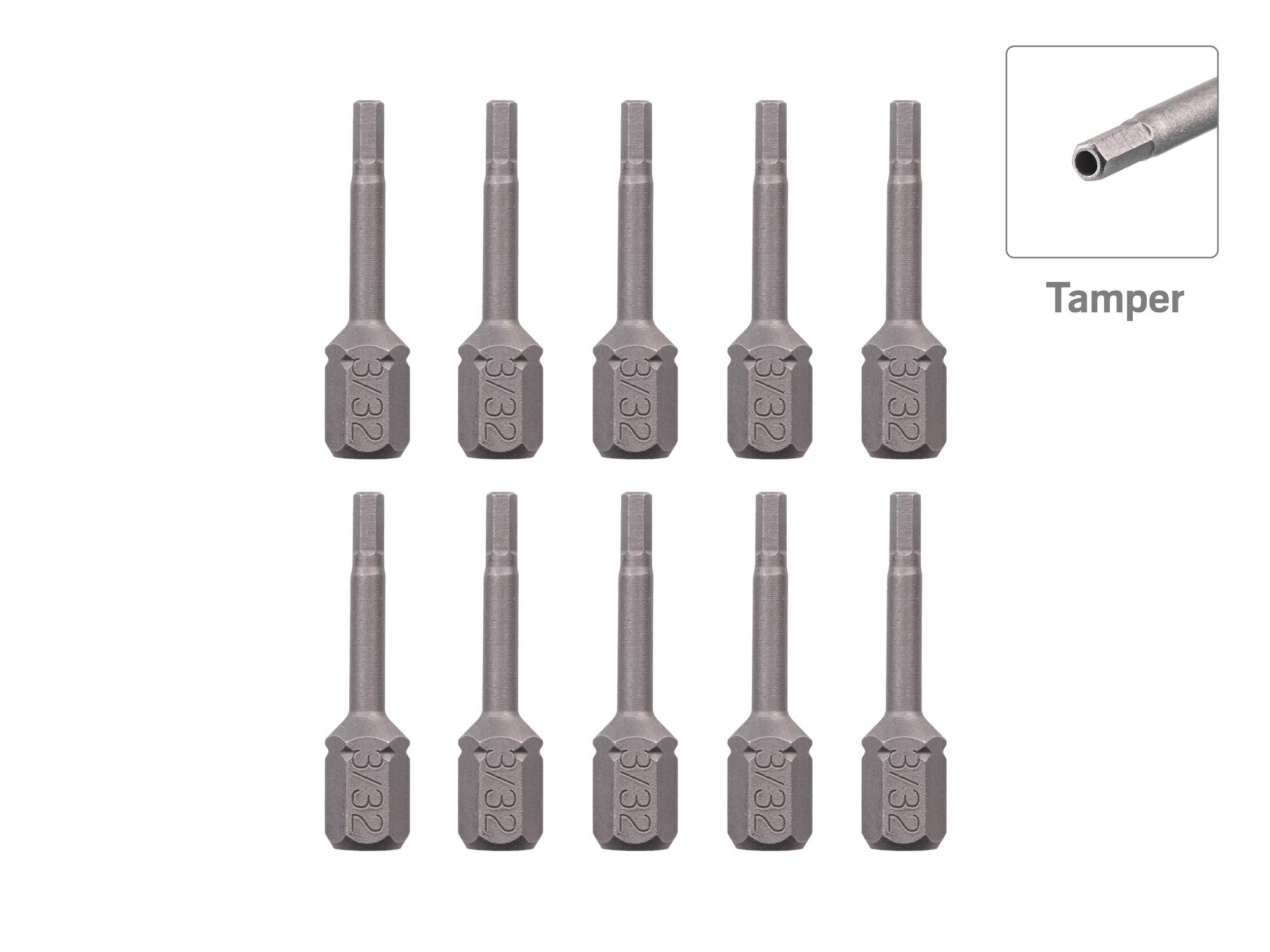 TEKTON 3/32 Inch Tamper Hex Insert Bits, 1.18 Inch Length (10-Pack) - 1/4 in. Hex Shank