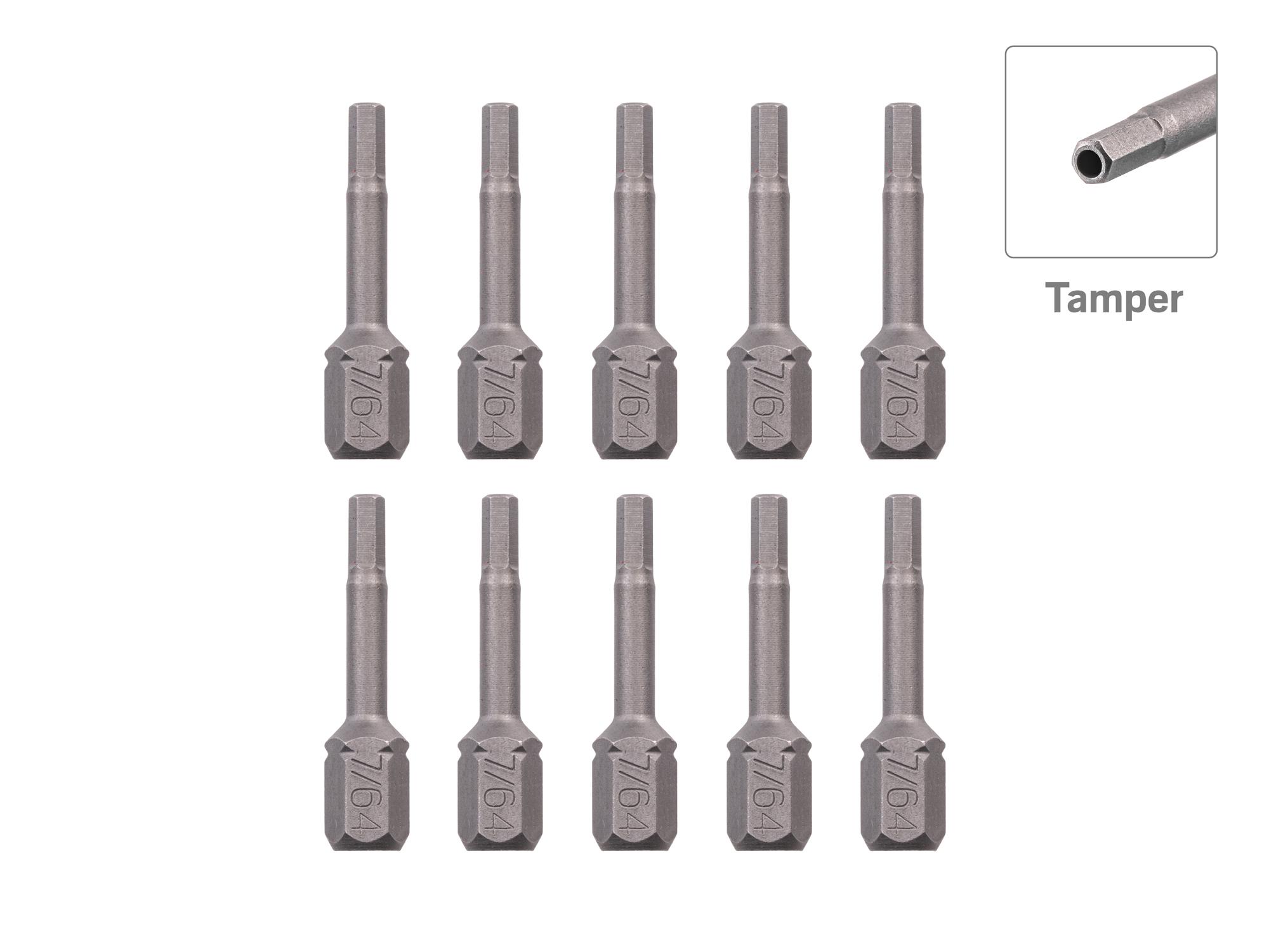 TEKTON 7/64 Inch Tamper Hex Insert Bits, 1.18 Inch Length (10-Pack) - 1/4 in. Hex Shank
