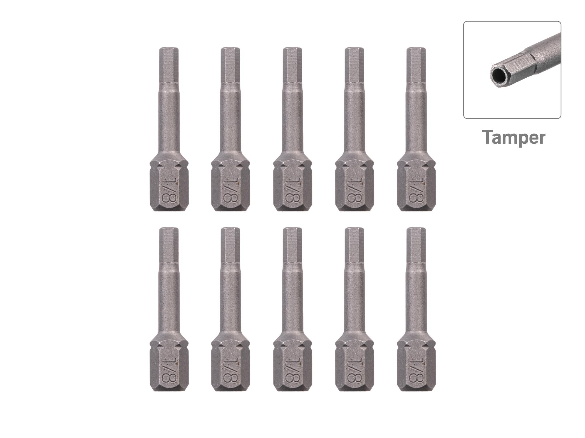 TEKTON 1/8 Inch Tamper Hex Insert Bits, 1.18 Inch Length (10-Pack) - 1/4 in. Hex Shank