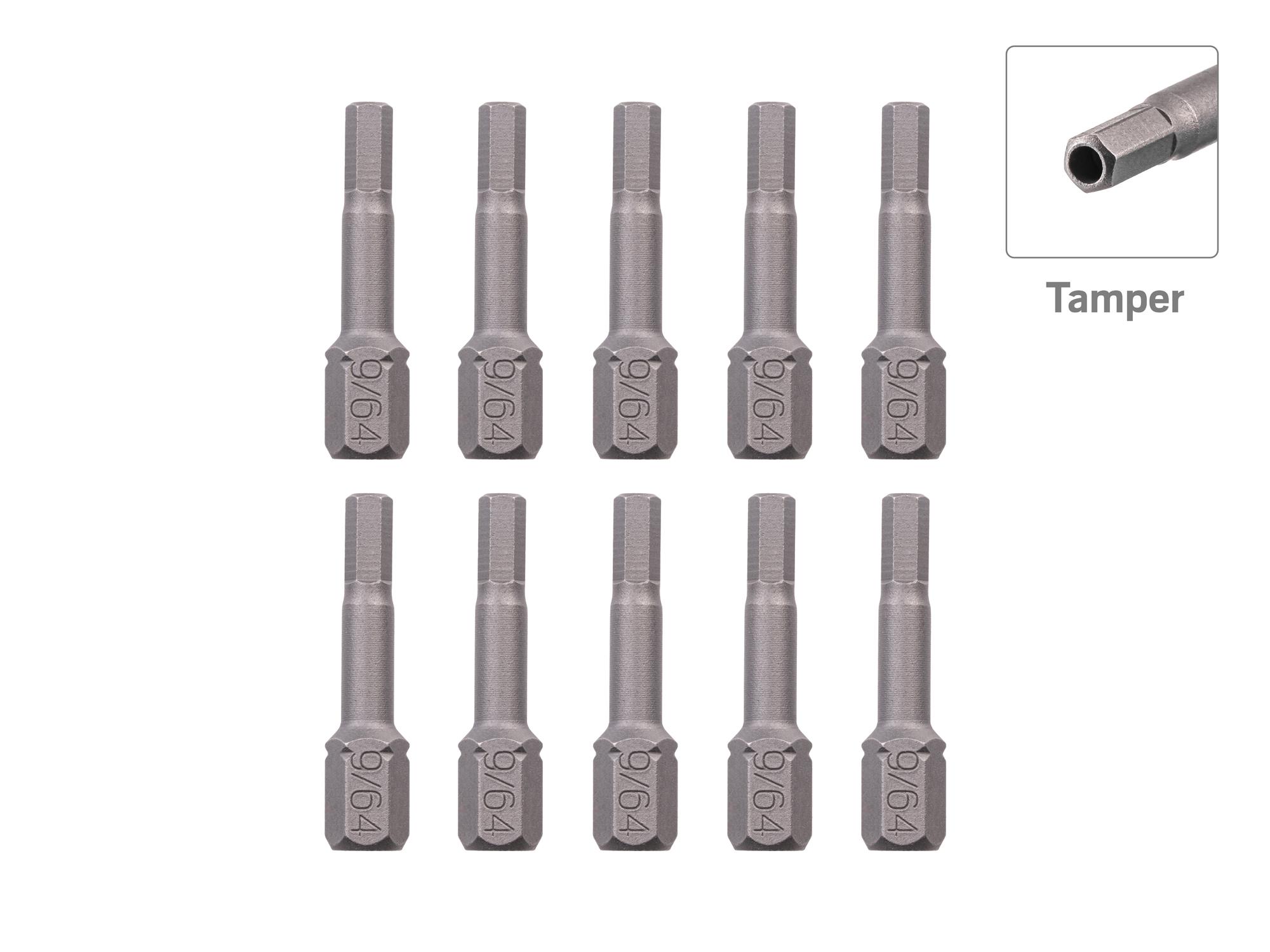 TEKTON 9/64 Inch Tamper Hex Insert Bits, 1.18 Inch Length (10-Pack) - 1/4 in. Hex Shank