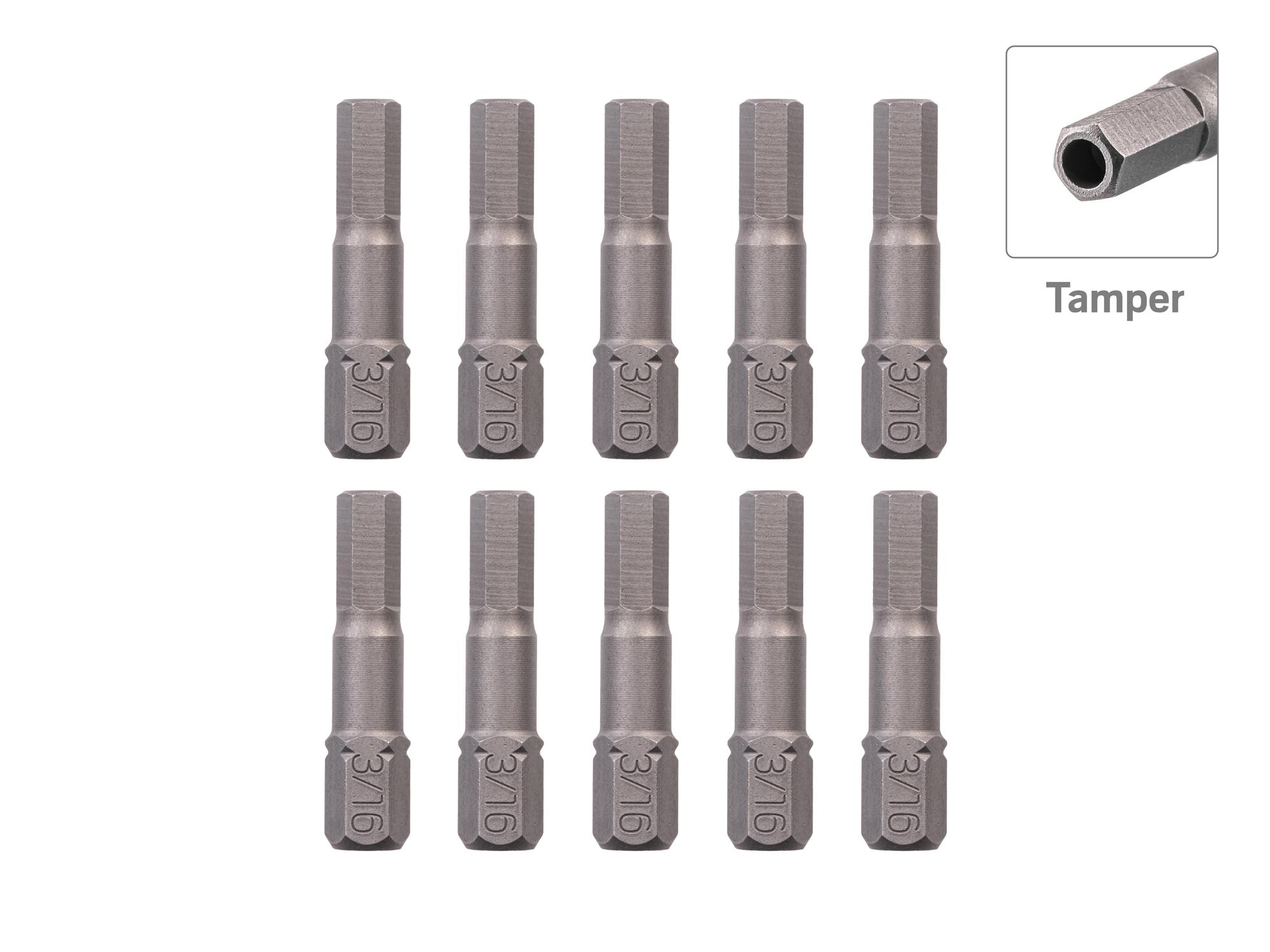 TEKTON 3/16 Inch Tamper Hex Insert Bits, 1.18 Inch Length (10-Pack) - 1/4 in. Hex Shank