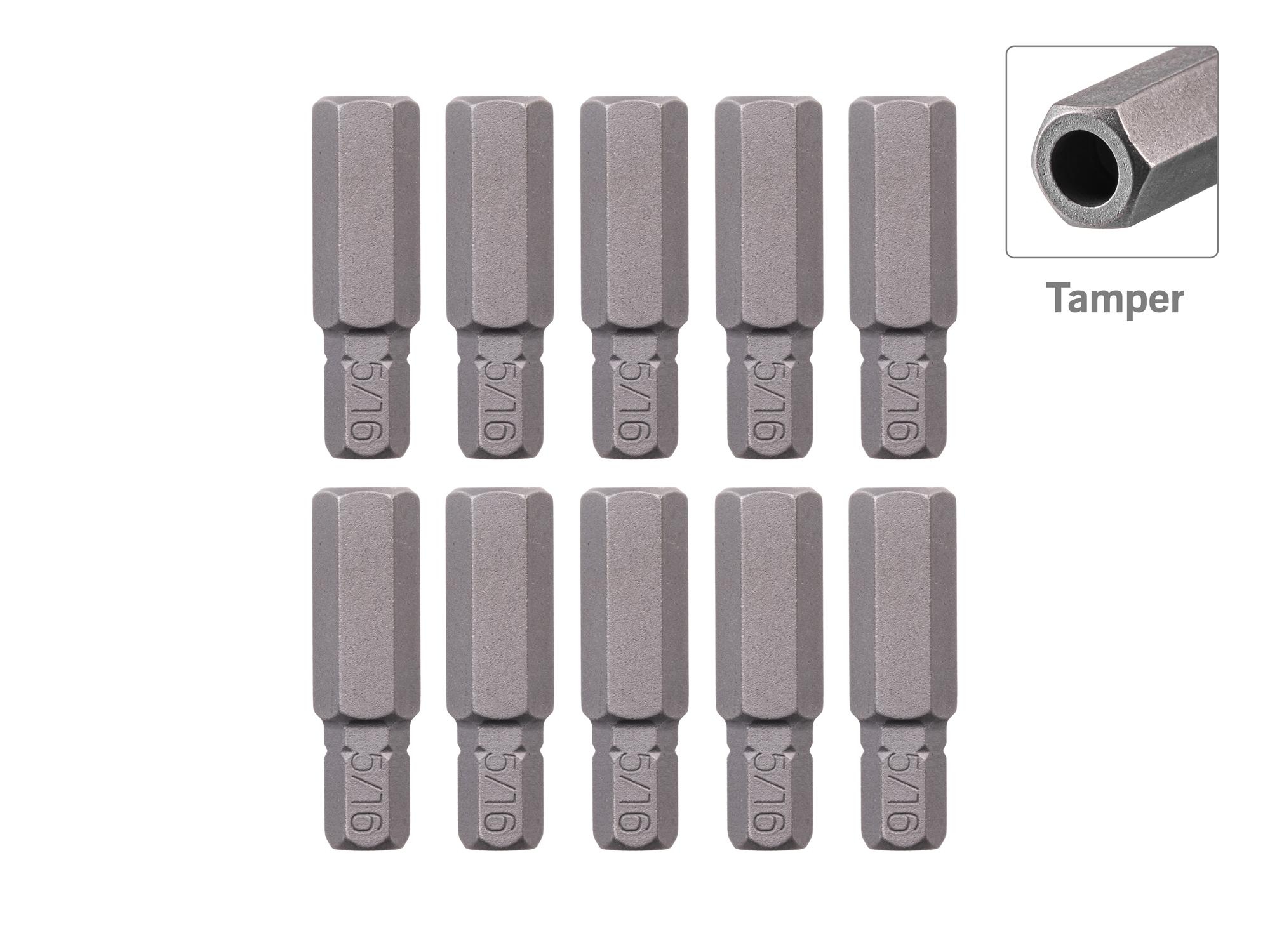 TEKTON 5/16 Inch Tamper Hex Insert Bits, 1.18 Inch Length (10-Pack) - 1/4 in. Hex Shank