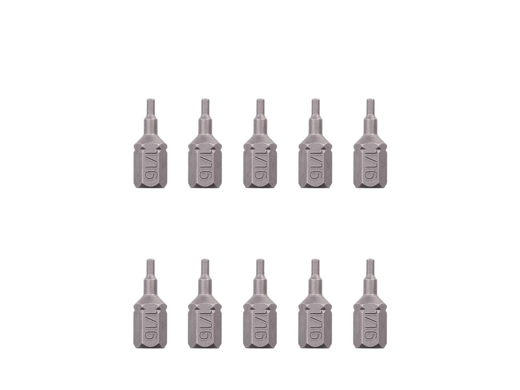TEKTON 1/16 Inch Hex Insert Bits, 0.75 Inch Length (10-Pack) - 1/4 in. Hex Shank