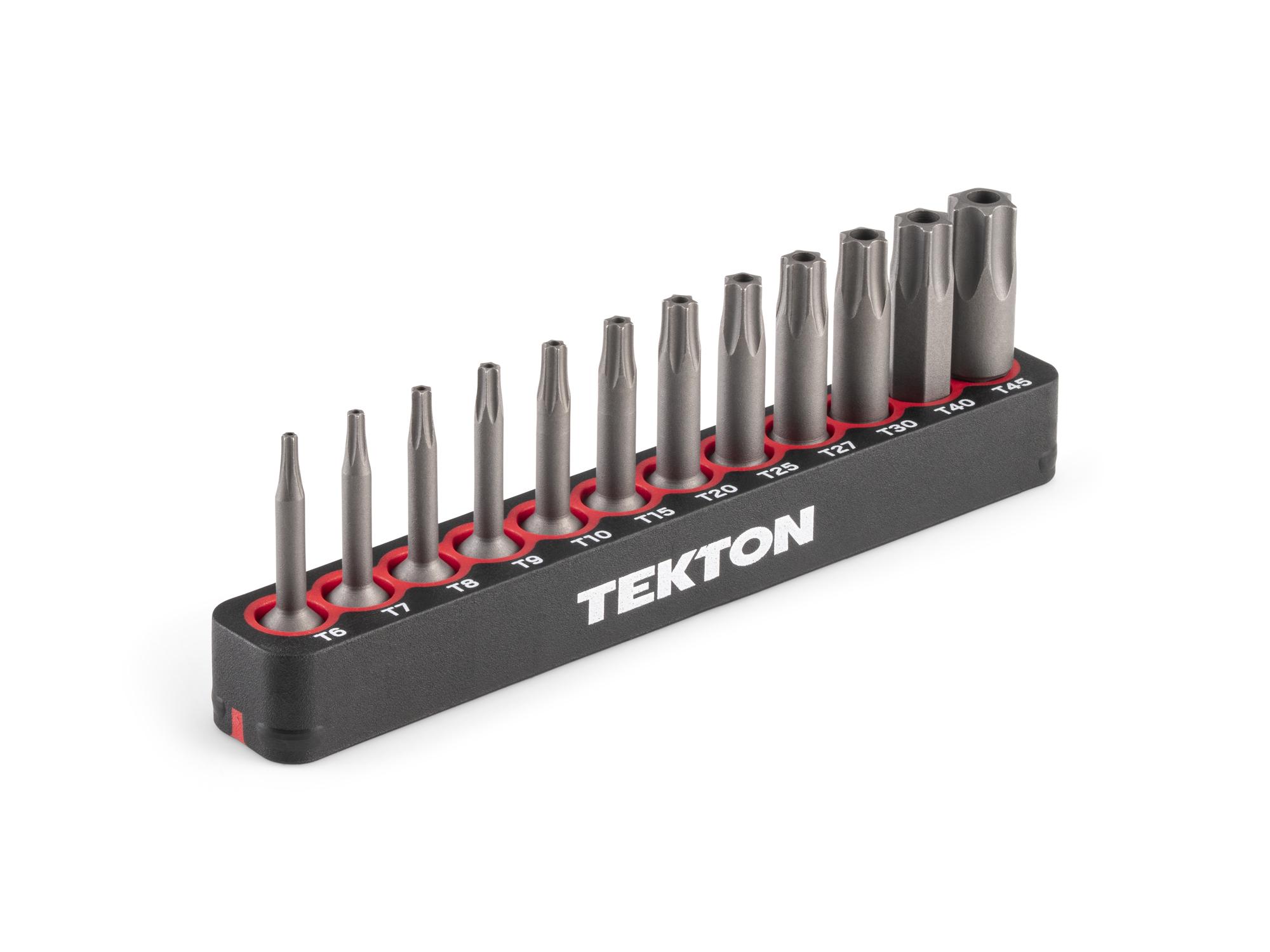 TEKTON Tamper Star Insert Bit Set (1.18 Inch Length) with Rail, 12-Piece (T6 - T45) - 1/4 in. Hex Shank