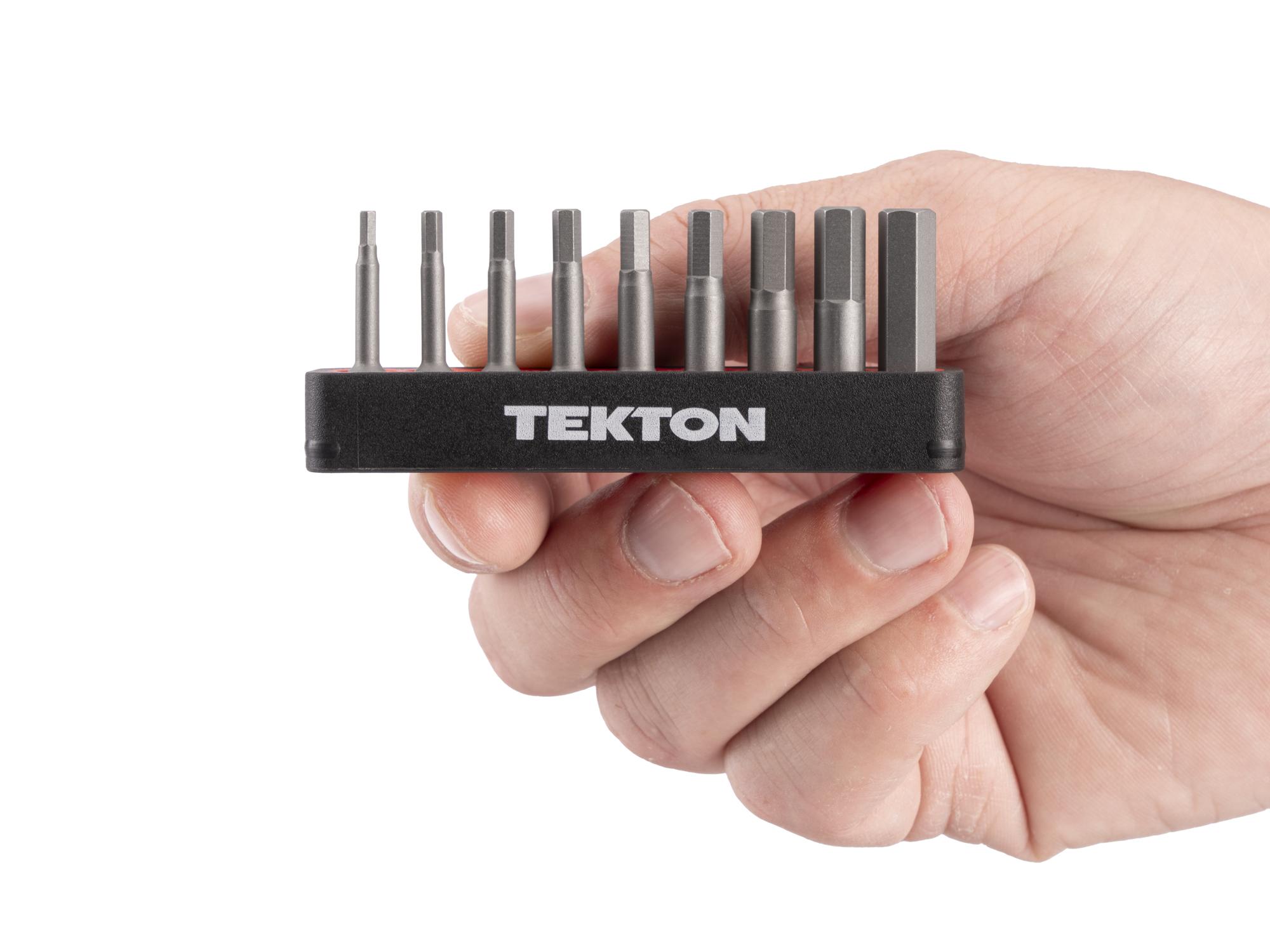 Person holding Tekton rail bit set. Item #DZX93001
