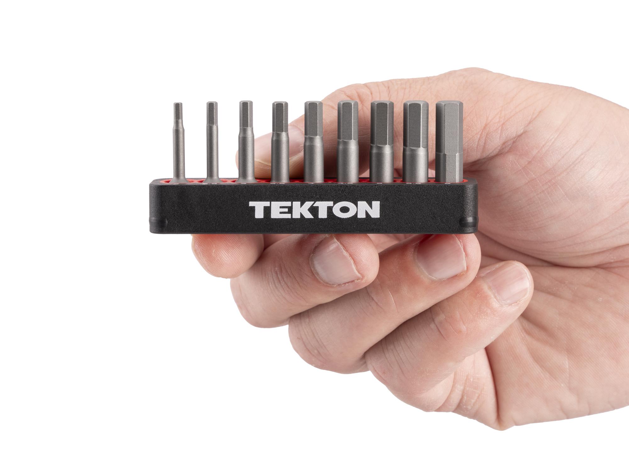 Person holding Tekton rail bit set. Item #DZX93002