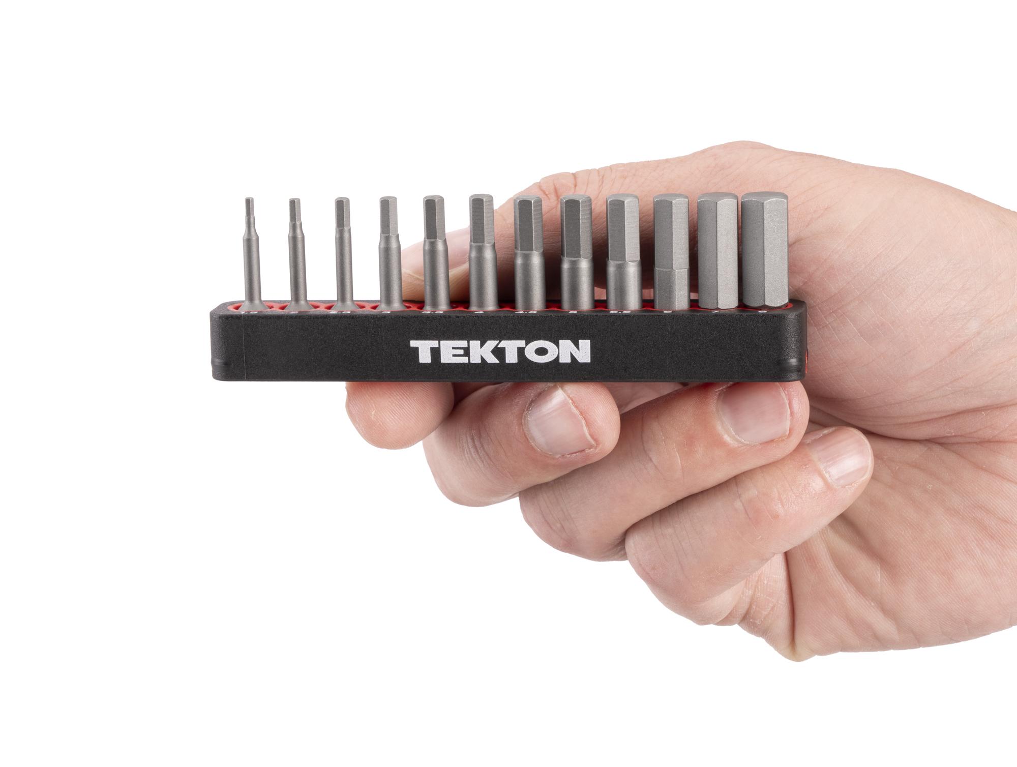 Person holding Tekton rail bit set. Item #DZX93005