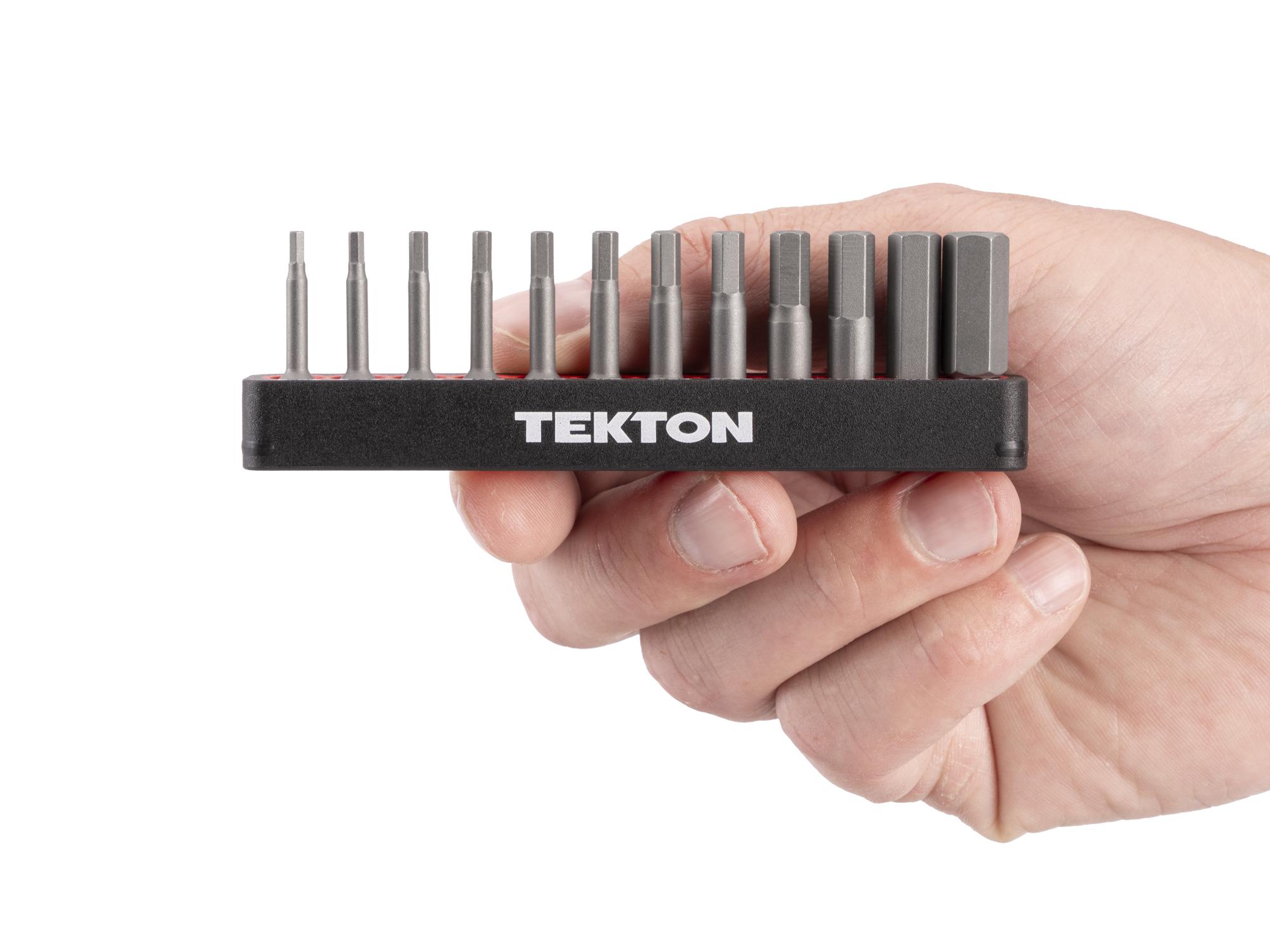 Person holding Tekton rail bit set. Item #DZX93008