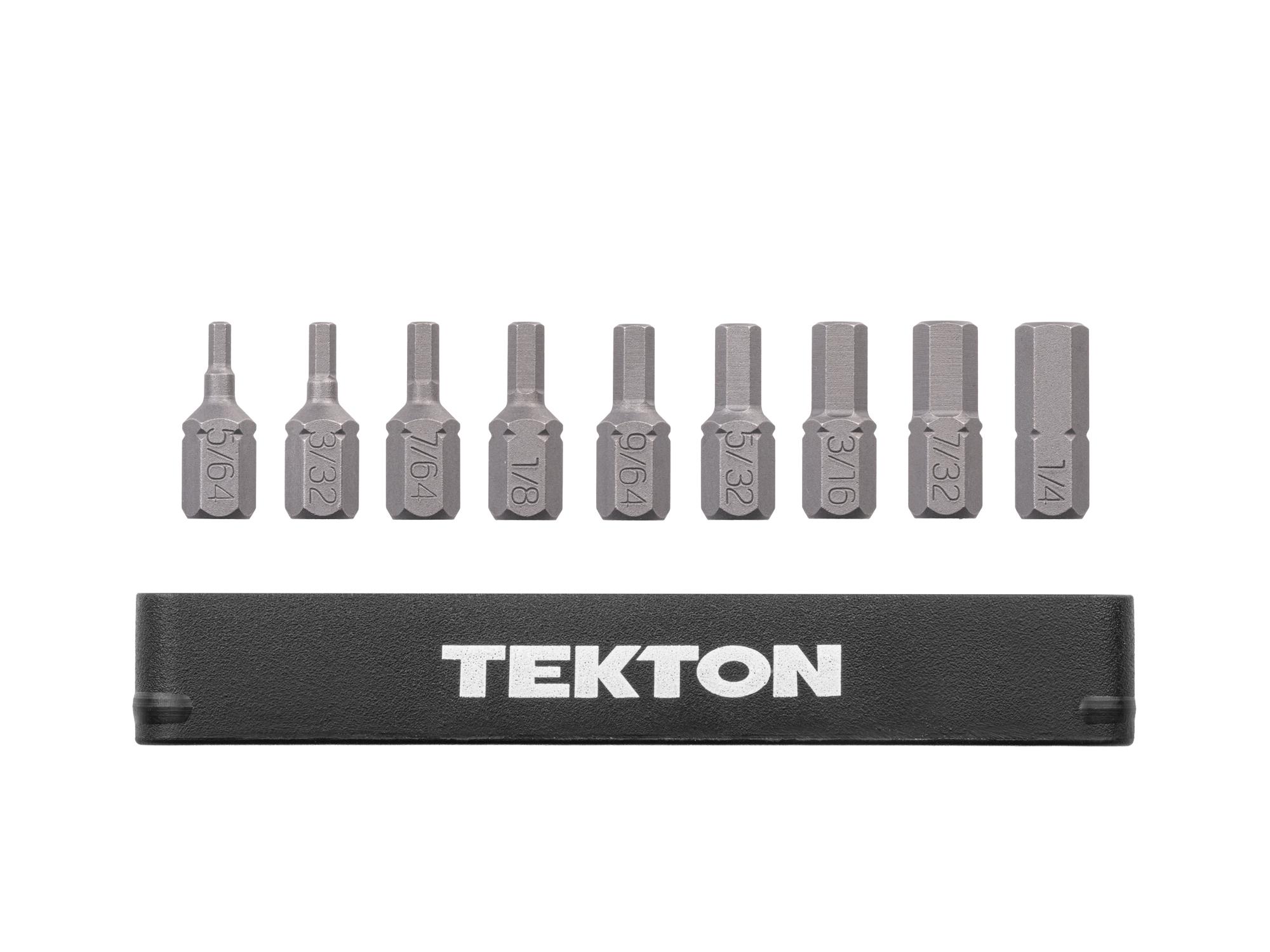 Laid out contents of Tekton rail bit set. Item #DZX93013