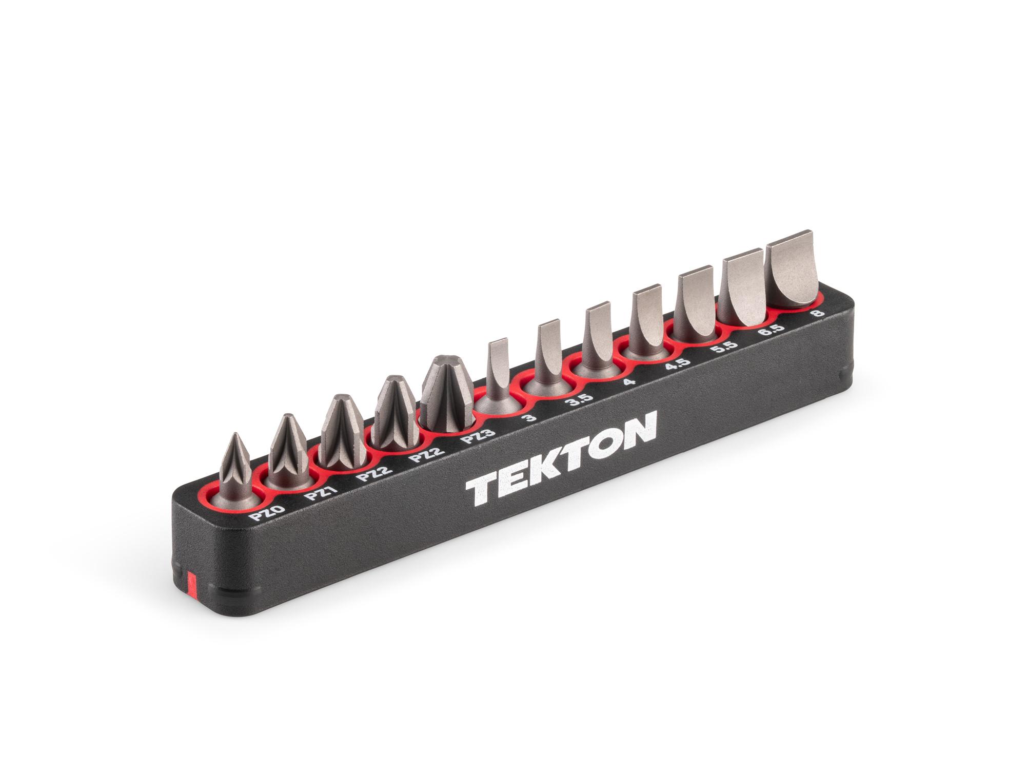 TEKTON Slotted and Pozidriv Insert Bit Set (0.75 Inch Length) with Rail, 12-Piece (3 - 8 mm, PZ0 - PZ3) - 1/4 in. Hex Shank