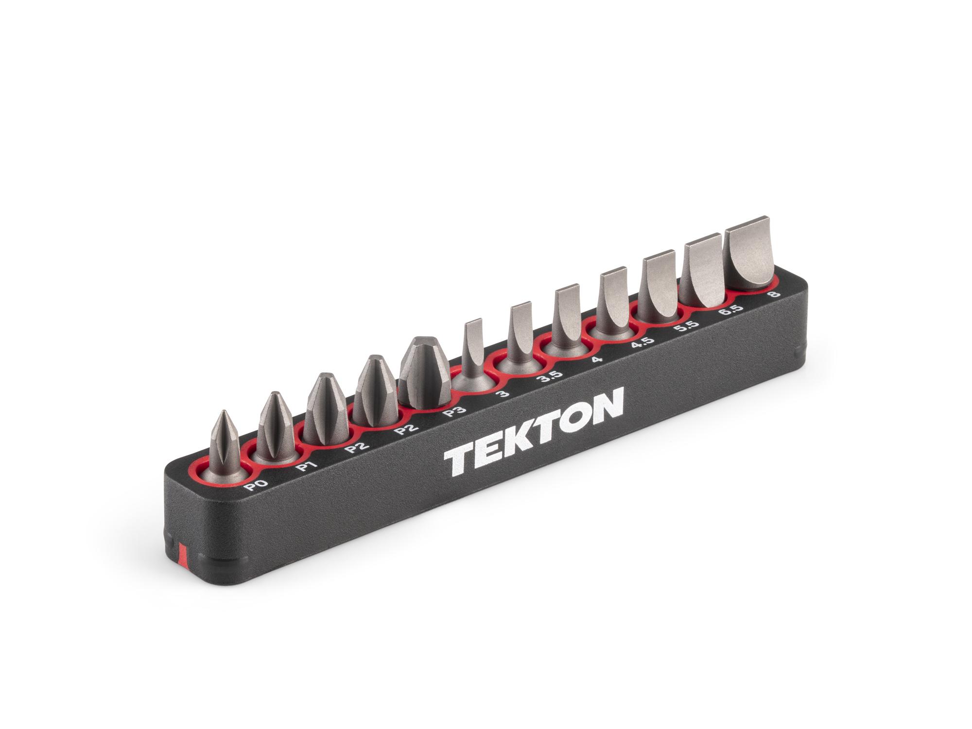 TEKTON Phillips and Slotted Insert Bit Set (0.75 Inch Length) with Rail, 12-Piece (P0 - P3, 3 - 8 mm) - 1/4 in. Hex Shank