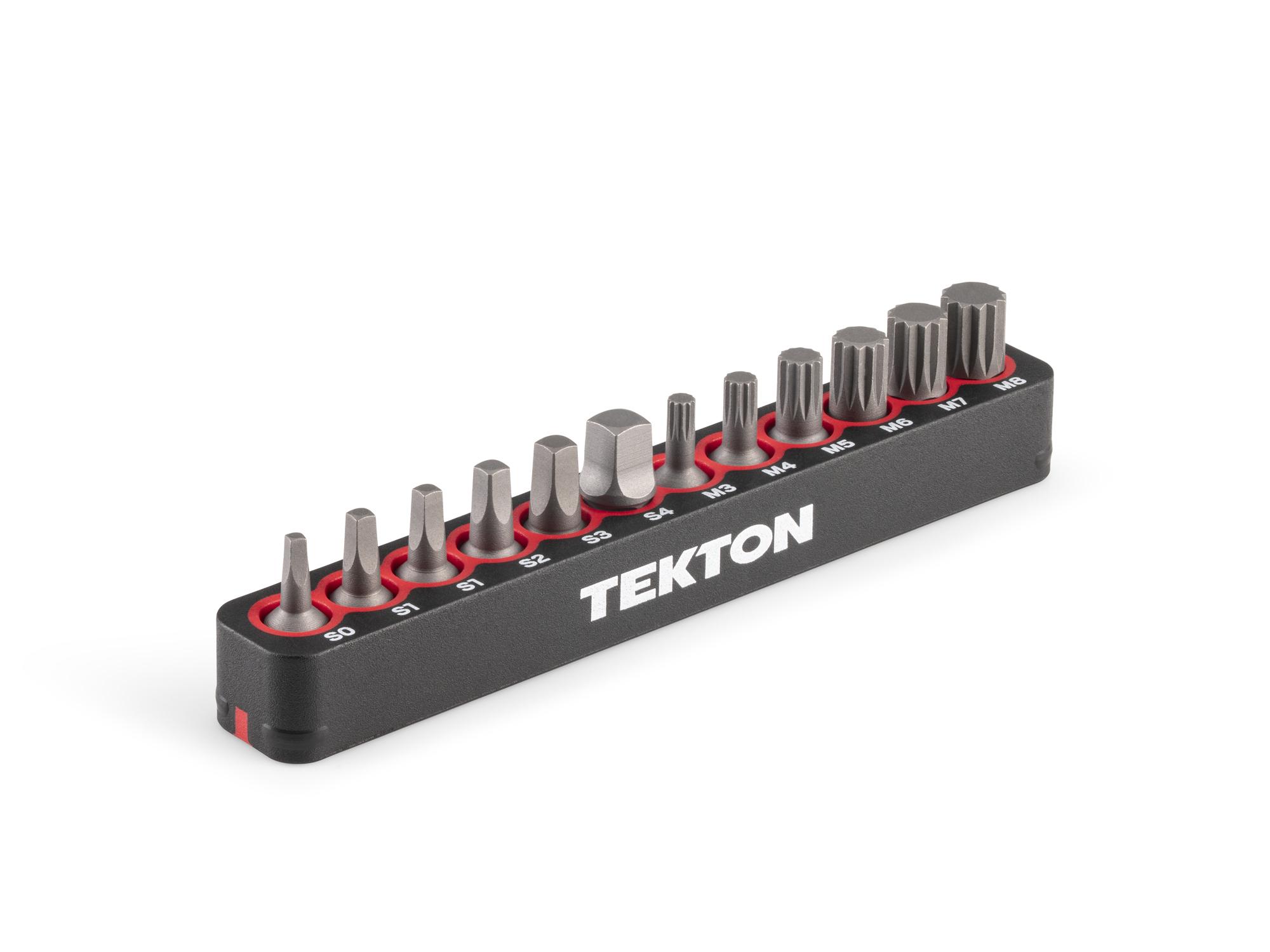 TEKTON Square and Triple Square Insert Bit Set (0.75 Inch Length) with Rail, 12-Piece (S0 - S4, M3 - M8) - 1/4 in. Hex Shank
