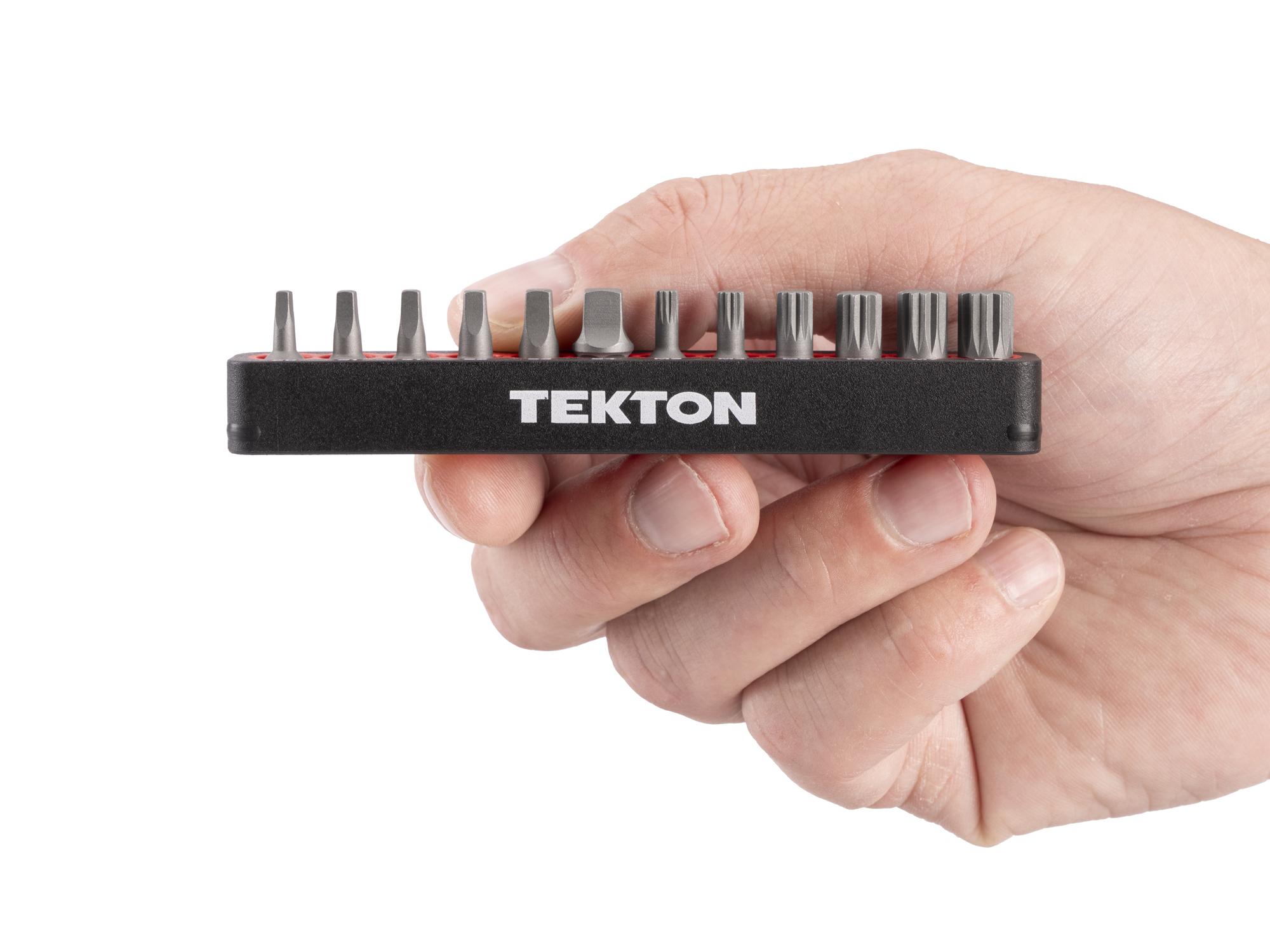 Person holding Tekton rail bit set. Item #DZZ93012