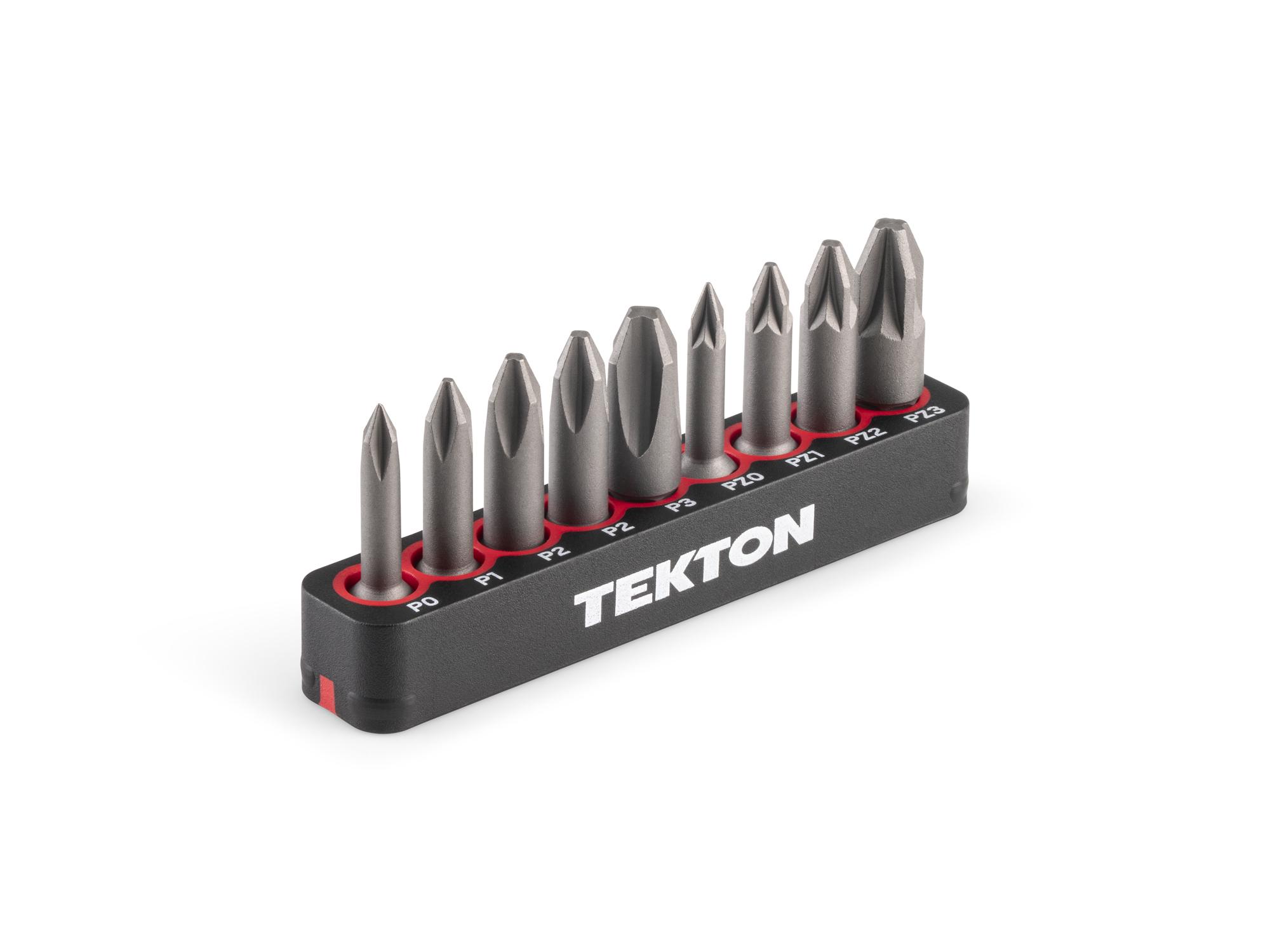 TEKTON Phillips and Pozidriv Insert Bit Set (1.18 Inch Length) with Rail, 9-Piece (P0 - P3, PZ0 - PZ3) - 1/4 in. Hex Shank