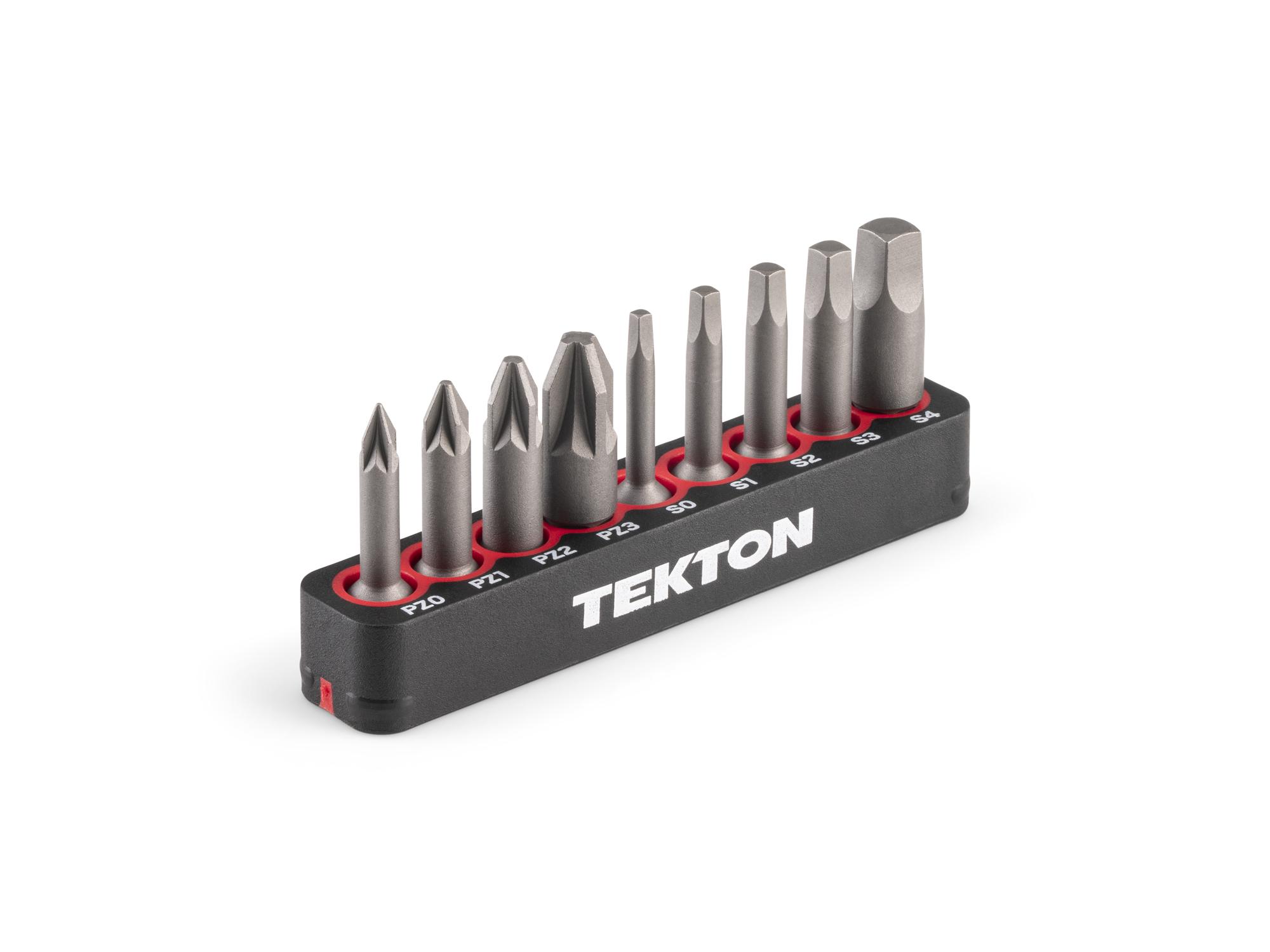 TEKTON Square and Pozidriv Insert Bit Set (1.18 Inch Length) with Rail, 9-Piece (S0 - S4, PZ0 - PZ3) - 1/4 in. Hex Shank