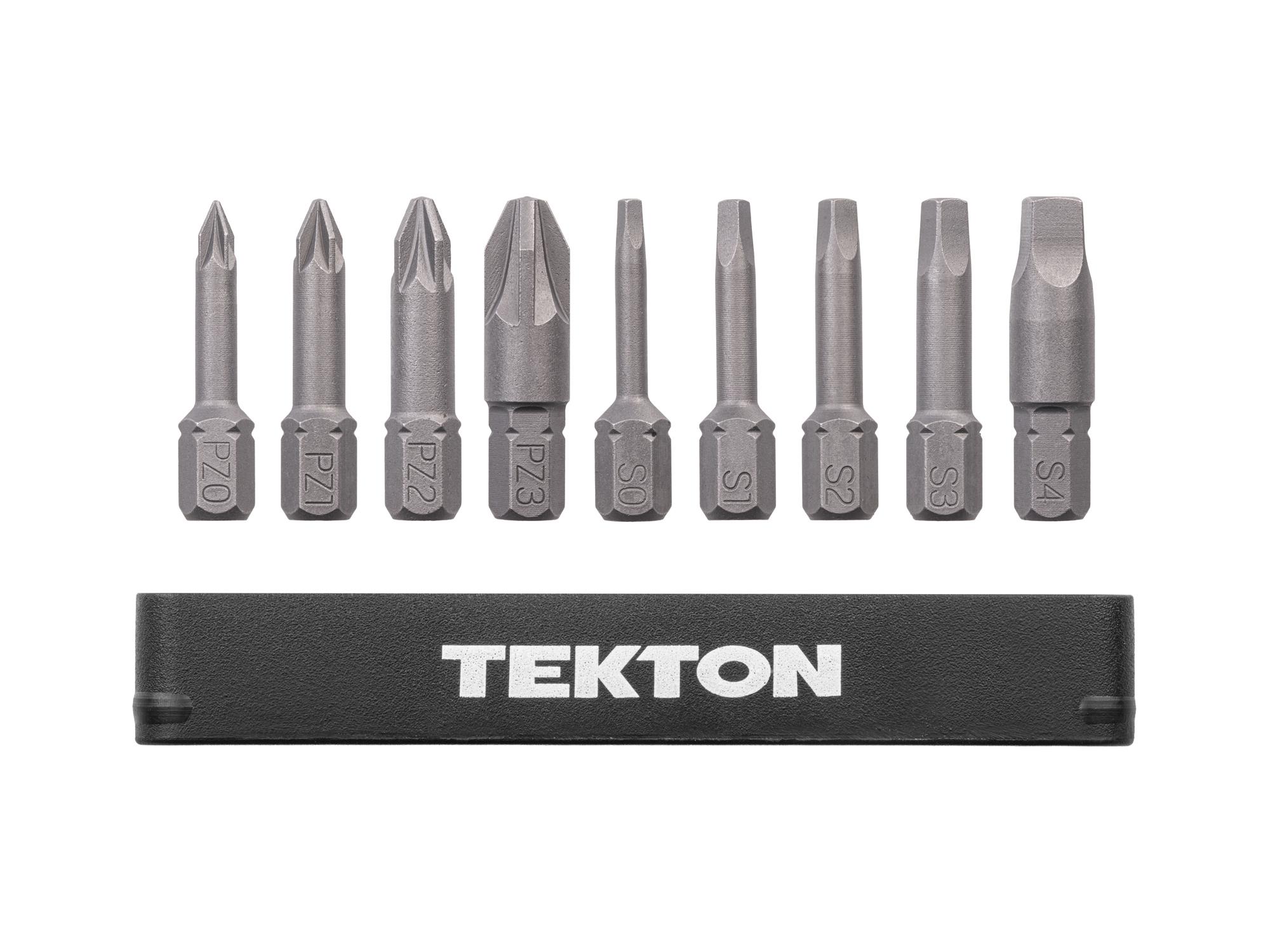 Laid out contents of Tekton rail bit set. Item #DZZ93014