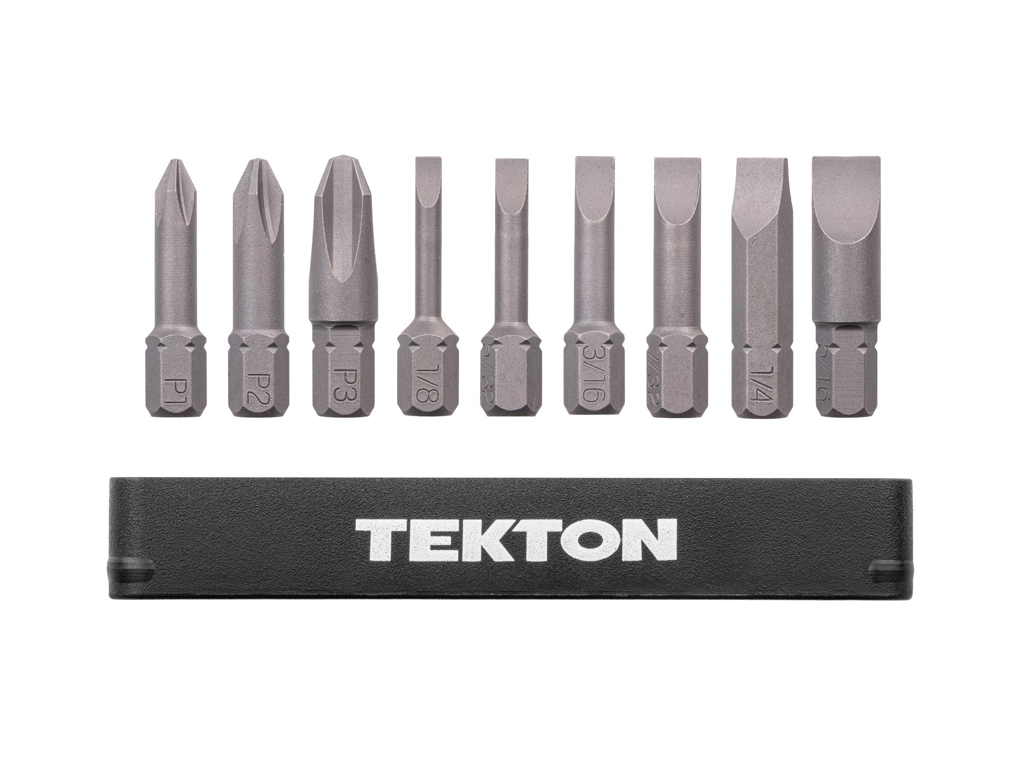 Laid out contents of Tekton rail bit set. Item #DZZ93016