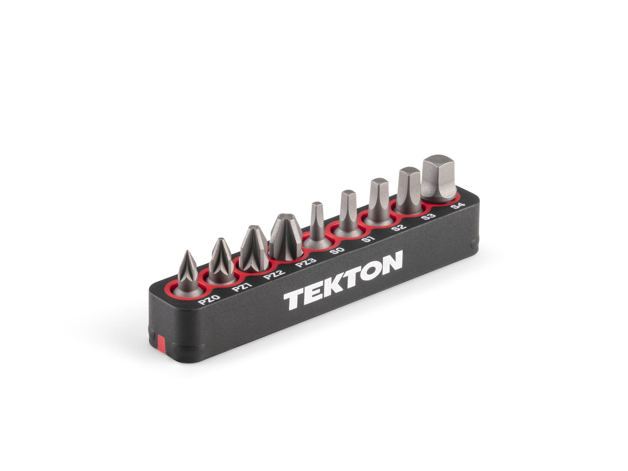 TEKTON Square and Pozidriv Insert Bit Set (0.75 Inch Length) with Rail, 9-Piece (S0 - S4, PZ0 - PZ3) - 1/4 in. Hex Shank