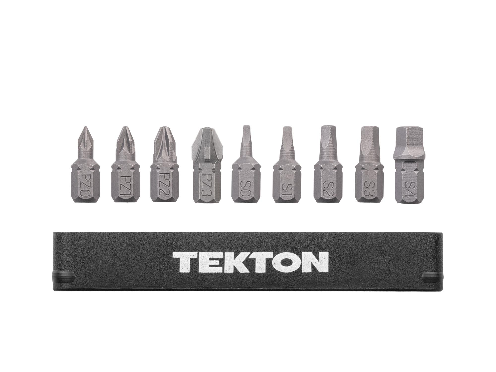 Laid out contents of Tekton rail bit set. Item #DZZ93018