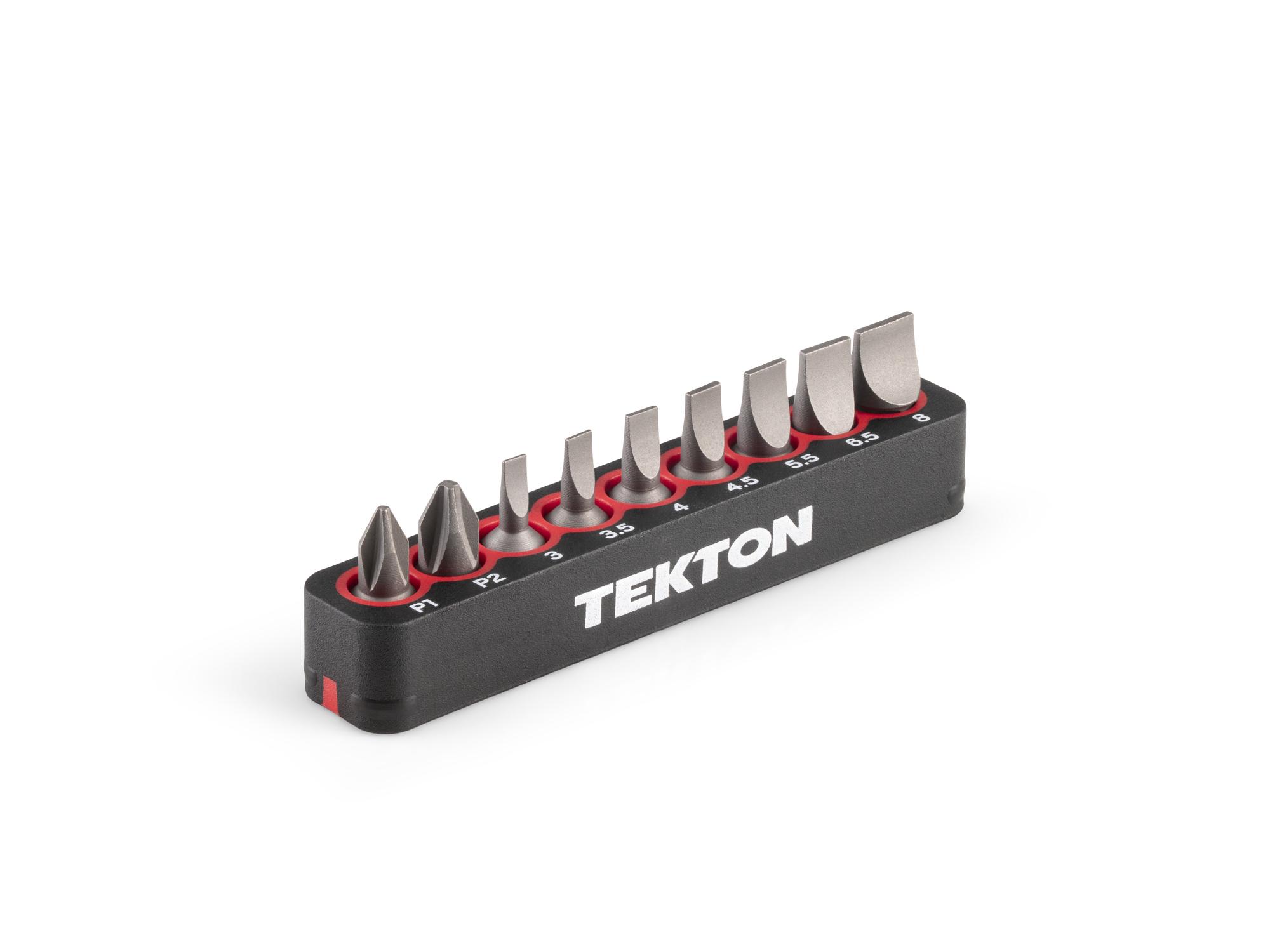 TEKTON Phillips and Slotted Insert Bit Set (0.75 Inch Length) with Rail, 9-Piece (P1 - P2, 3 - 8 mm) - 1/4 in. Hex Shank