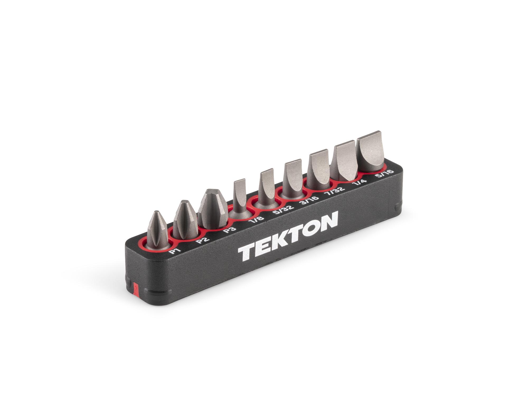 TEKTON Phillips and Slotted Insert Bit Set (0.75 Inch Length) with Rail, 9-Piece (P1 - P3, 1/8 - 5/16 in.) - 1/4 in. Hex Shank