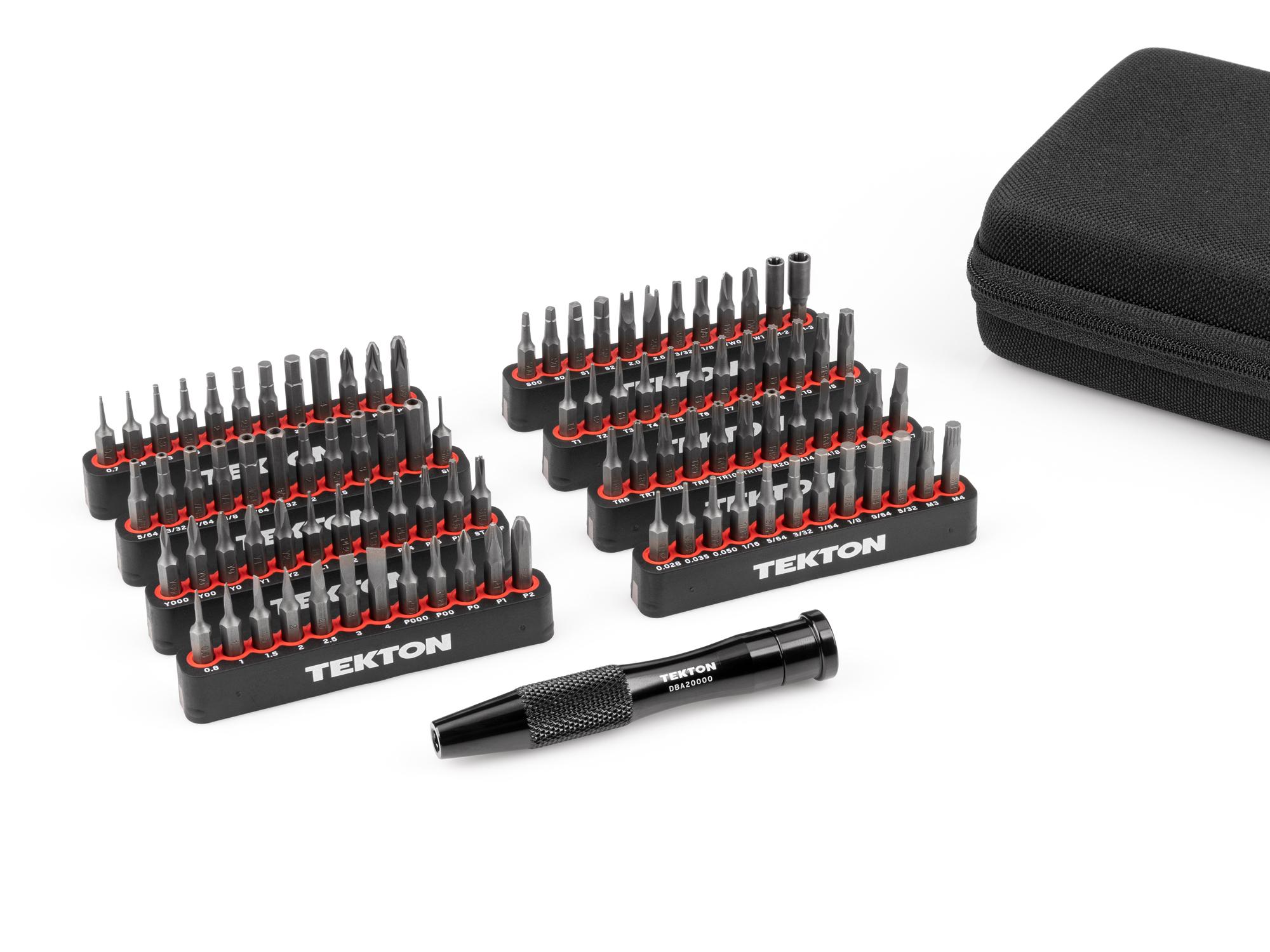 Laid out contents of Tekton case bit set. Item #DBA93100