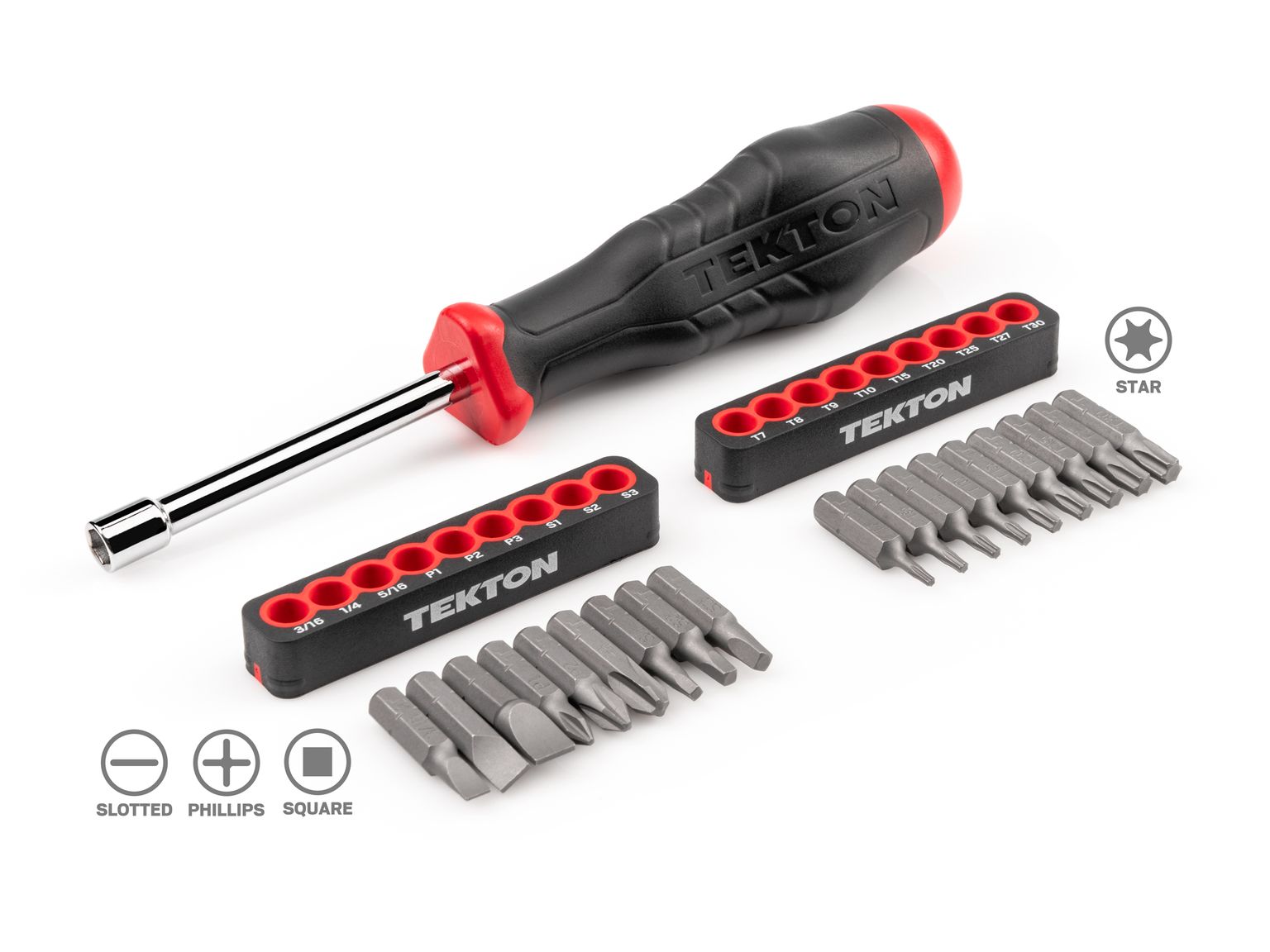 Laid out contents of Tekton rail bit set. Item #DBH93001