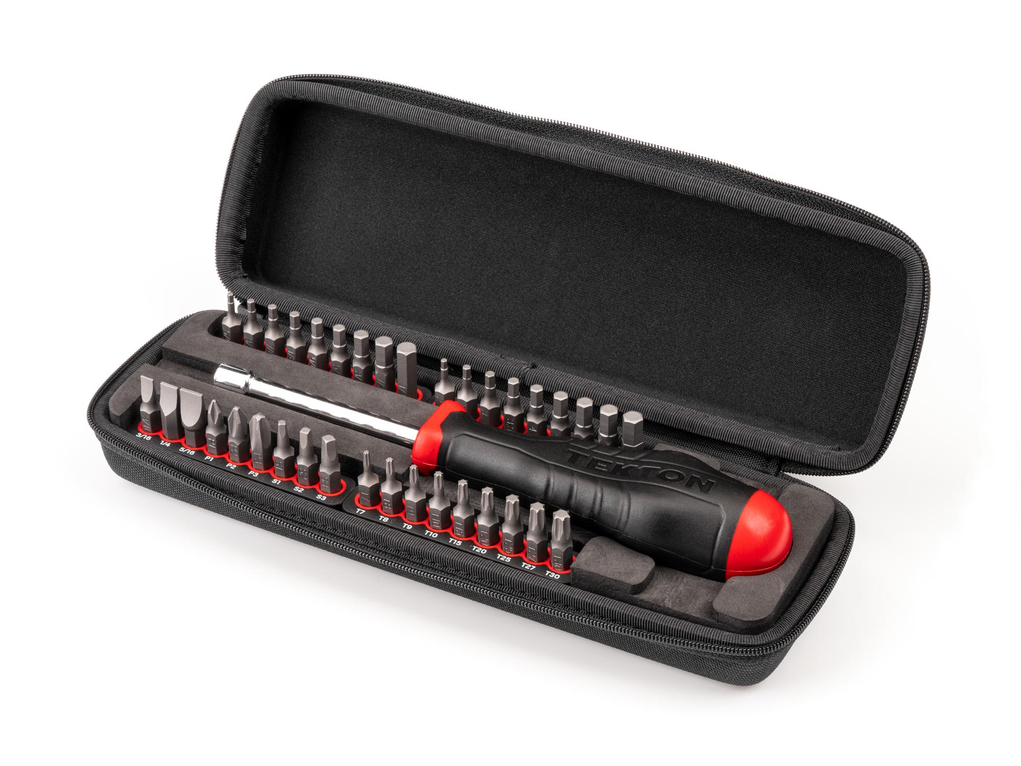 Front-right angle view of Tekton case bit set. Item #DBH93101