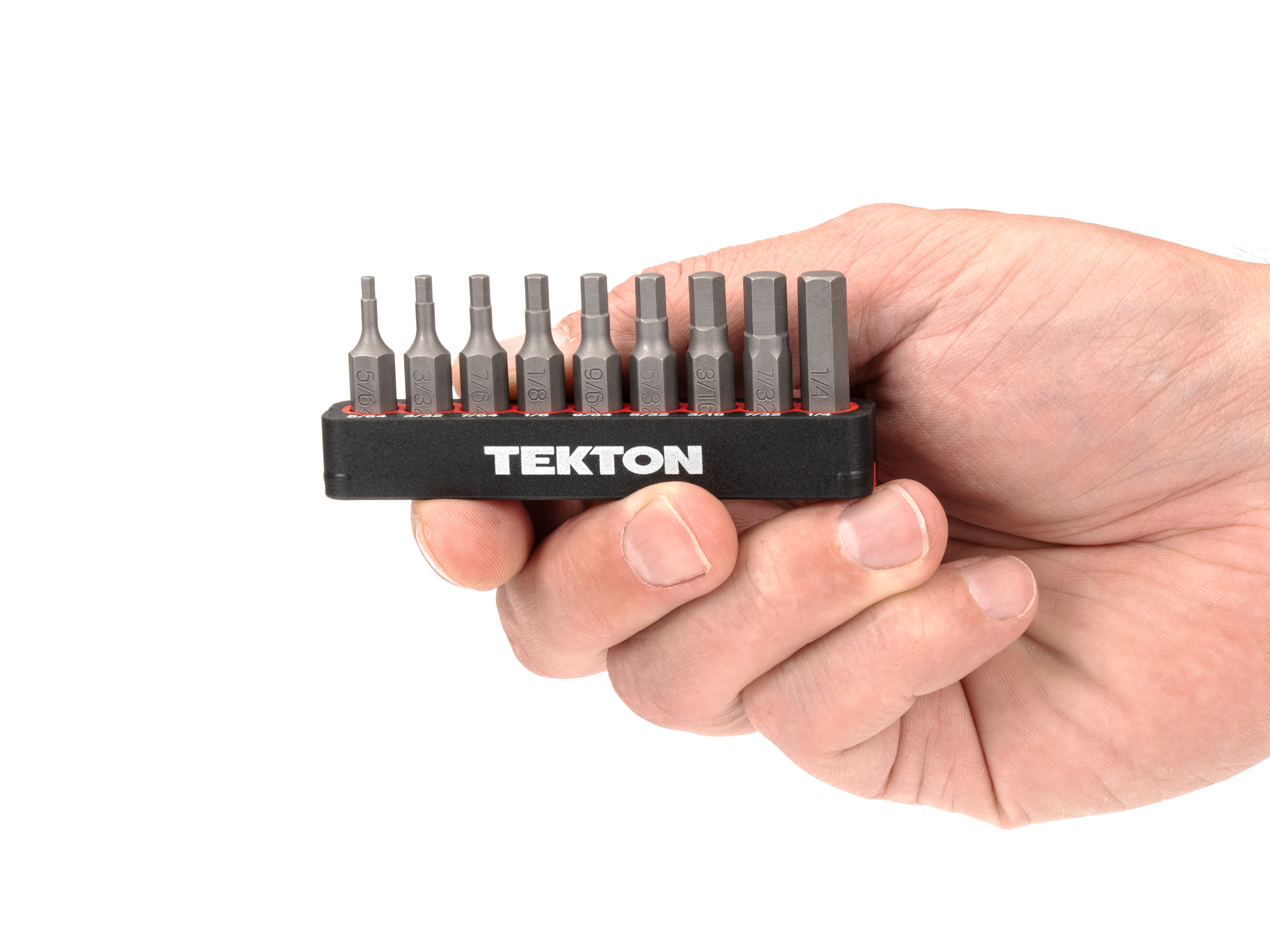 Includes Hex bit sizes 5/64-1/4 in. (SAE) with rail storage. The flexible bit rails grip the bits, while also allowing for easy one-handed removal.